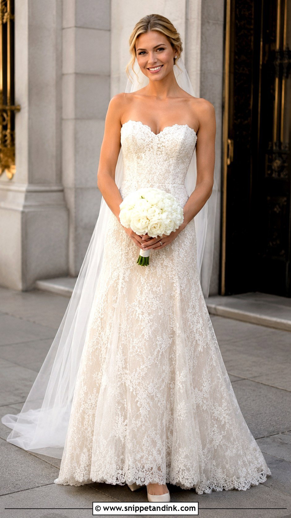 Strapless Chantilly Lace Sweetheart Wedding Dress - Snippet and Ink - 20 Lace Sweetheart Wedding Dress Ideas