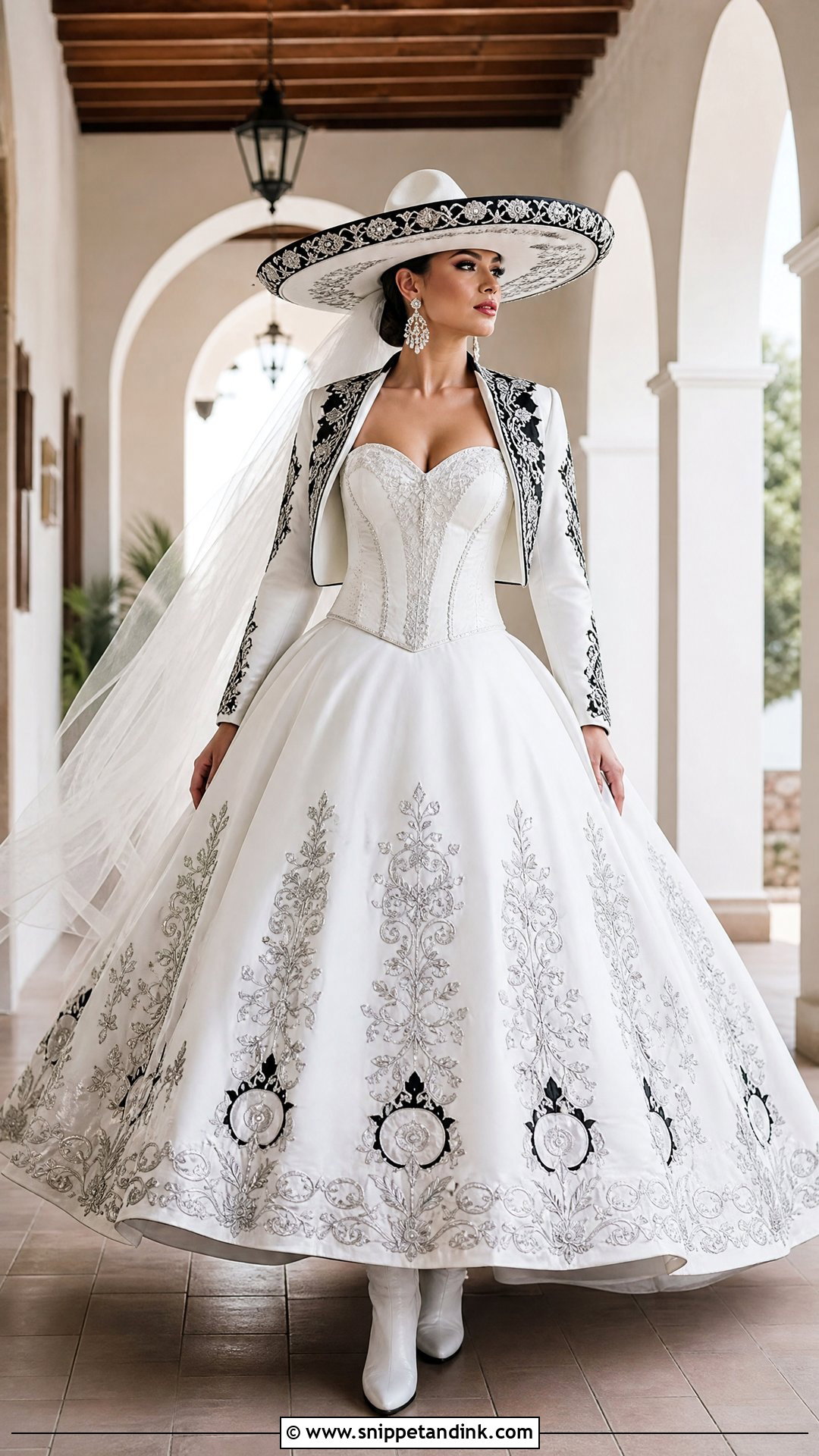 Strapless Charro Wedding Dress With Embroidered Skirt - Snippet and Ink - 25 Charro Wedding Dress Ideas