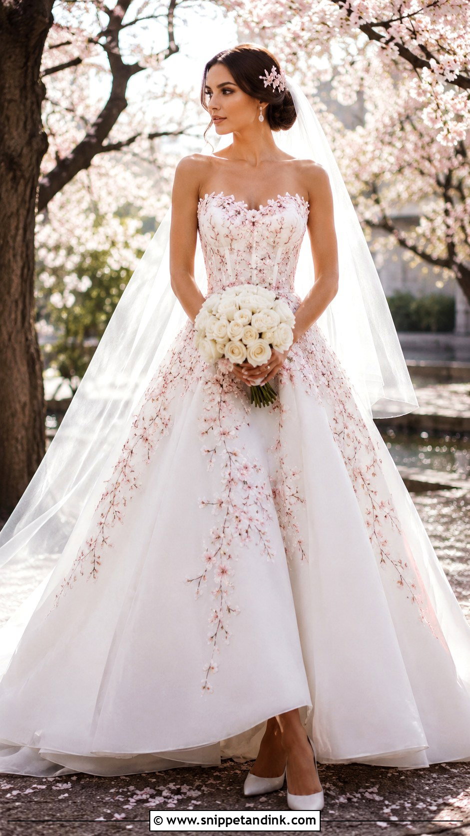 Strapless Cherry Blossom Wedding Dress - Snippet and Ink - 20 Cherry Blossom Wedding Dress Ideas