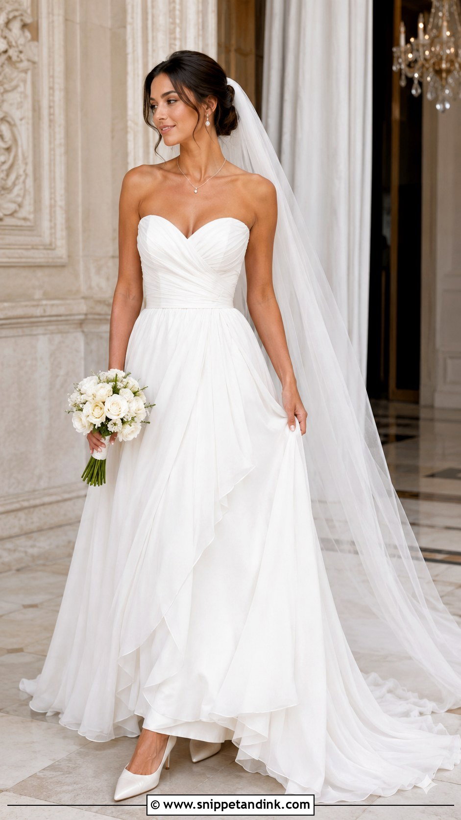 Strapless Chiffon Wedding Dress - Snippet and Ink - 20 Flowy Chiffon Wedding Dress Ideas