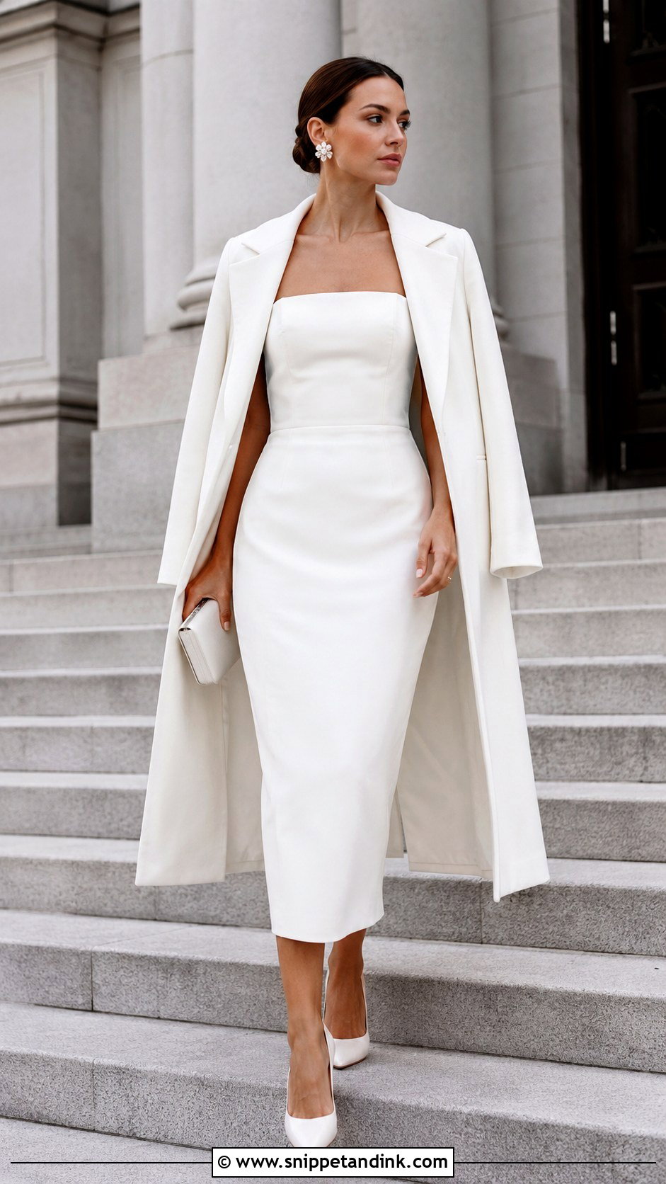 Strapless City Wedding Dress With Statement Coat - Snippet and Ink - 20 City Wedding Dress Ideas