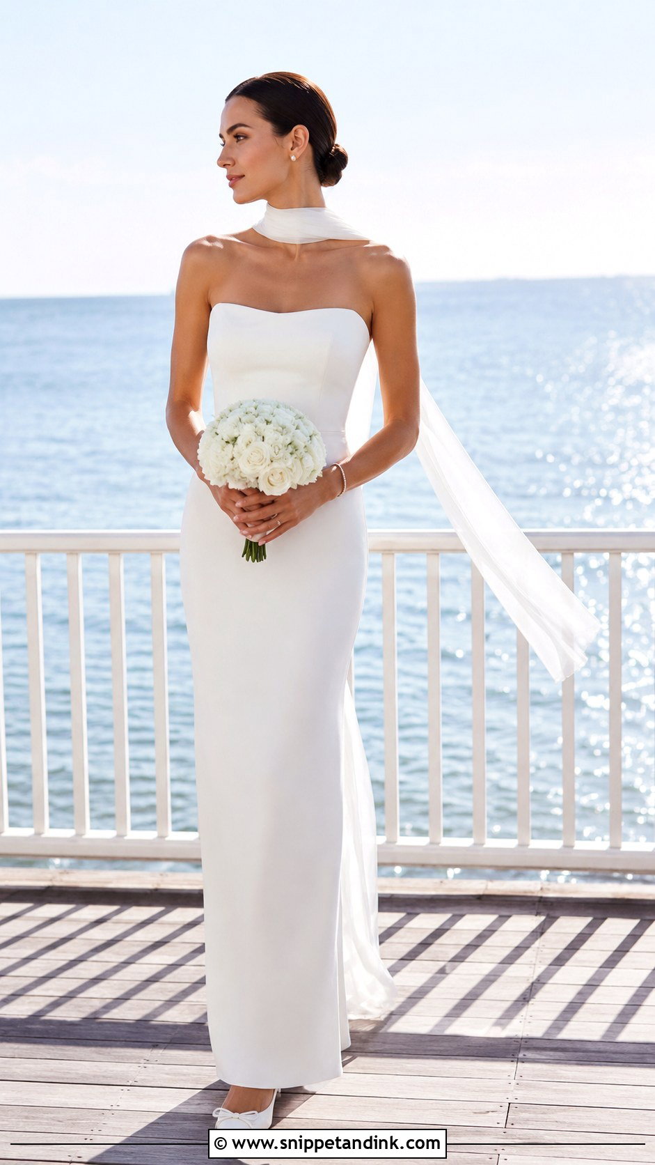 Strapless Column Beach Wedding Dress - Snippet and Ink - 20 Destination Wedding Dress Beach Ideas