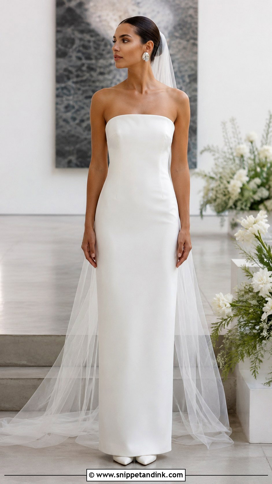 Strapless Column Wedding Dress - Snippet and Ink - 20 Minimal Wedding Dresses