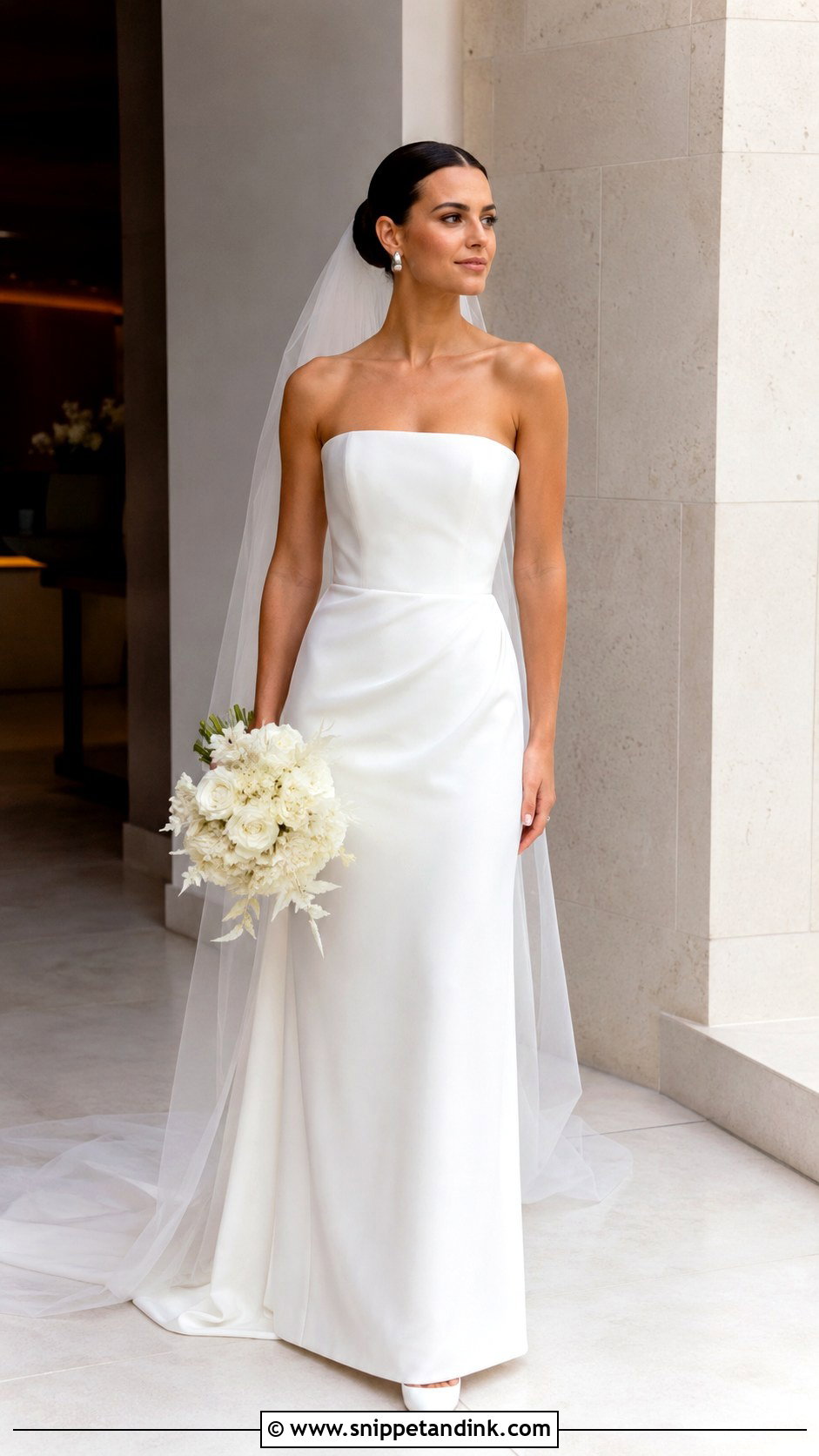 Strapless Column Wedding Dress - Snippet and Ink - 30 Sleek Wedding Dress Ideas