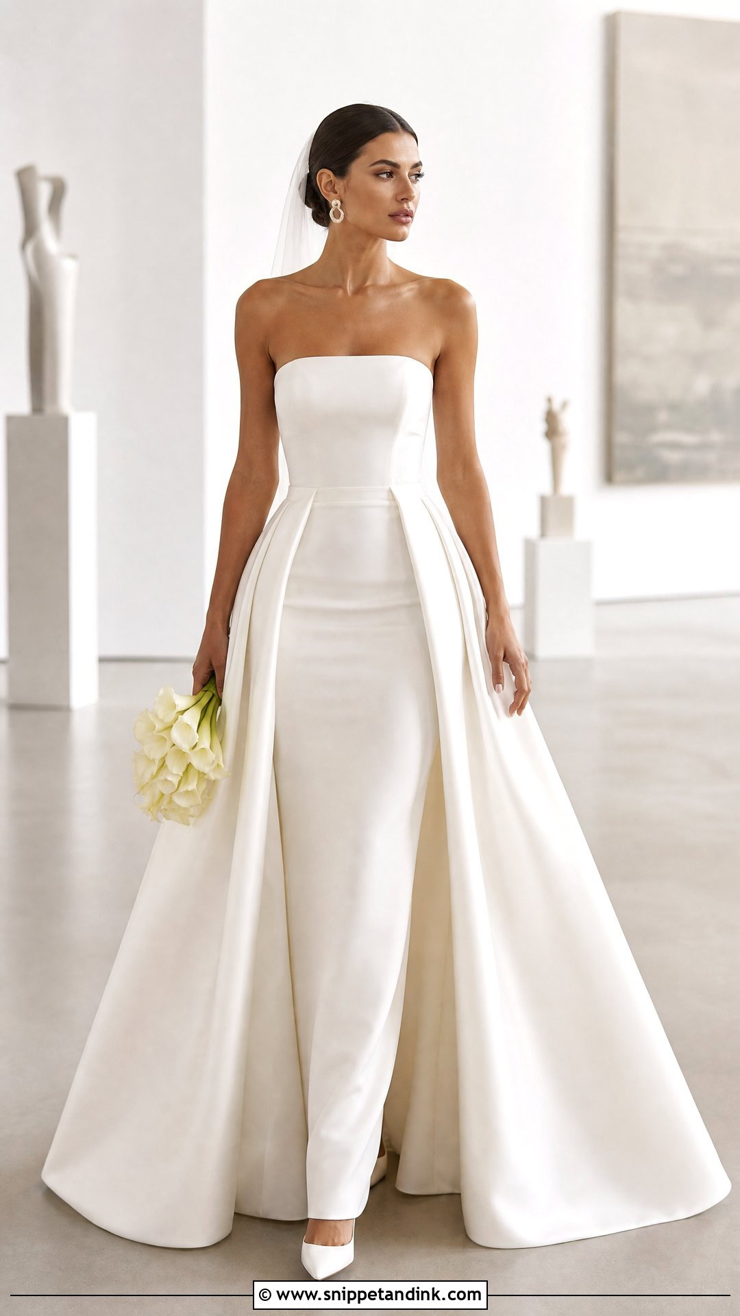 Strapless Column Wedding Dress With Satin Overskirt - Snippet and Ink - 20 Wedding Dress Detachable Skirt Ideas
