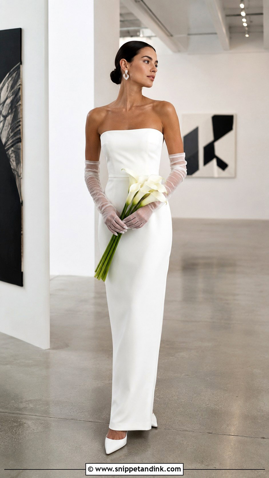 Strapless Column Wedding Dress With Sheer Gloves - Snippet and Ink - 20 Strapless Wedding Dress with Gloves Ideas