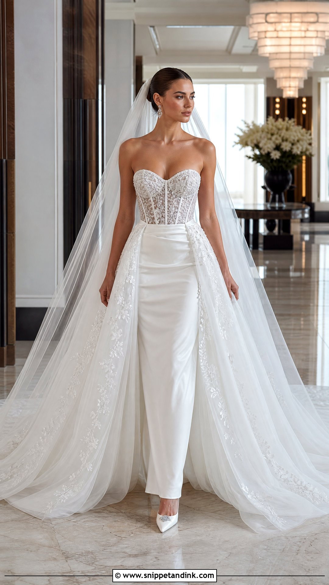 Strapless Corset And Detachable Overskirt Wedding Dress - Snippet and Ink - 20 Two Pieces Wedding Dress Ideas