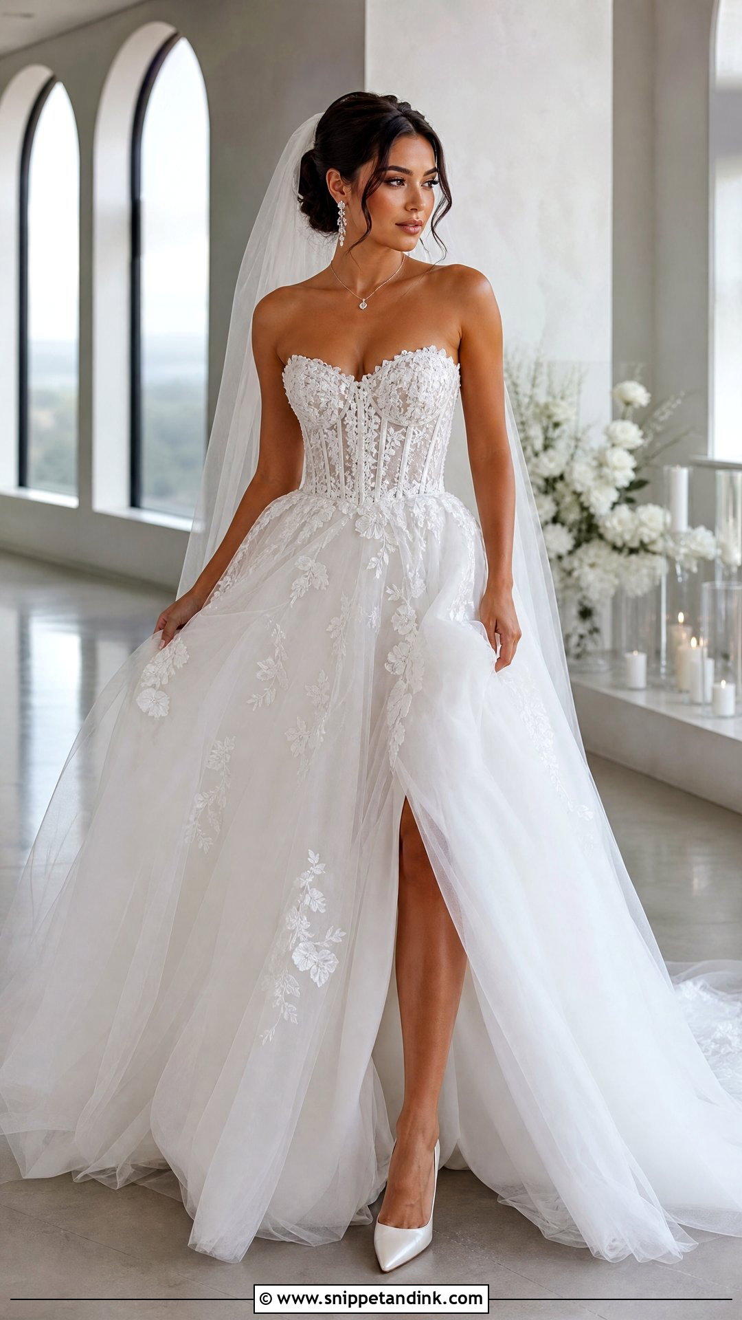 Strapless Corset Lace And Tulle Wedding Dress - Snippet and Ink - 20 Lace and Tulle Wedding Dress Ideas