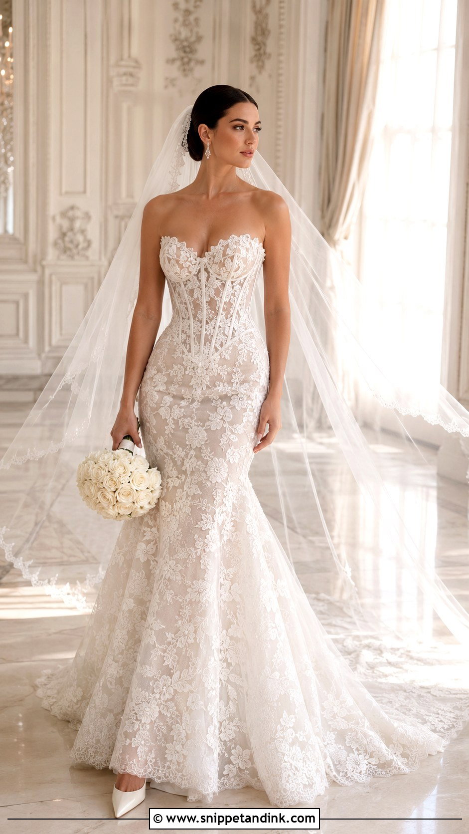 Strapless Corset Lace Fit and Flare Wedding Dress - Snippet and Ink - 20 Lace Fit and Flare Wedding Dress Ideas