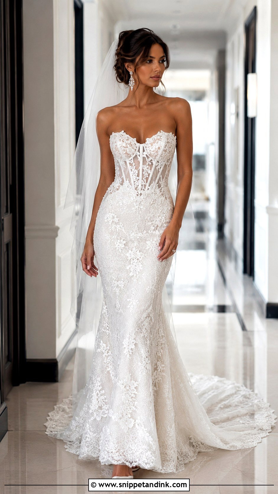 Strapless Corset Lace Trumpet Wedding Dress - Snippet and Ink - 20 Lace Trumpet Wedding Dress Ideas