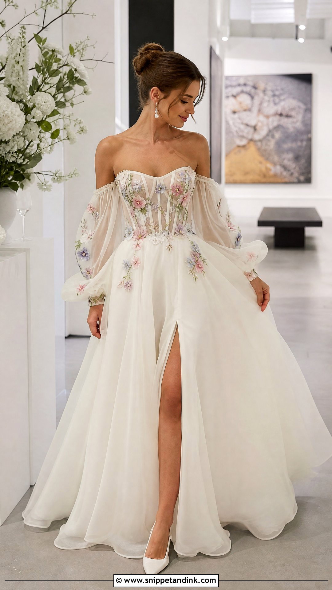 Strapless Corset Wedding Dress With Floral Appliques - Snippet and Ink - 20 Wedding Dress with Colorful Flowers