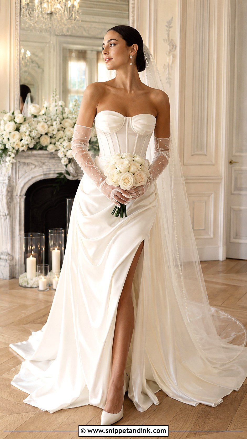 Strapless Corset Wedding Dress With Pearl Gloves - Snippet and Ink - 20 Strapless Wedding Dress with Gloves Ideas