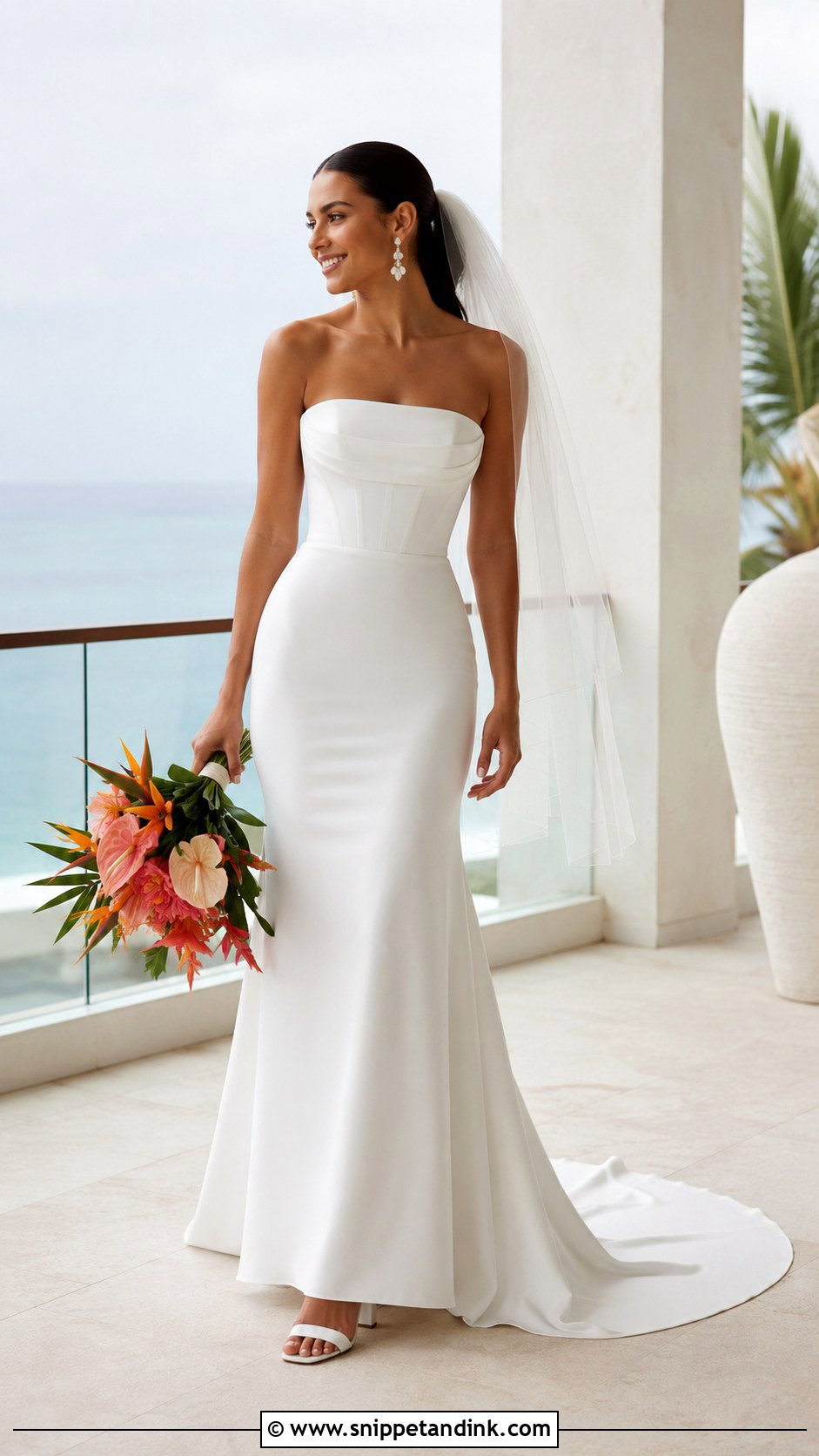 Strapless Crepe Caribbean Wedding Dress - Snippet and Ink - 20 Caribbean Wedding Dress Ideas