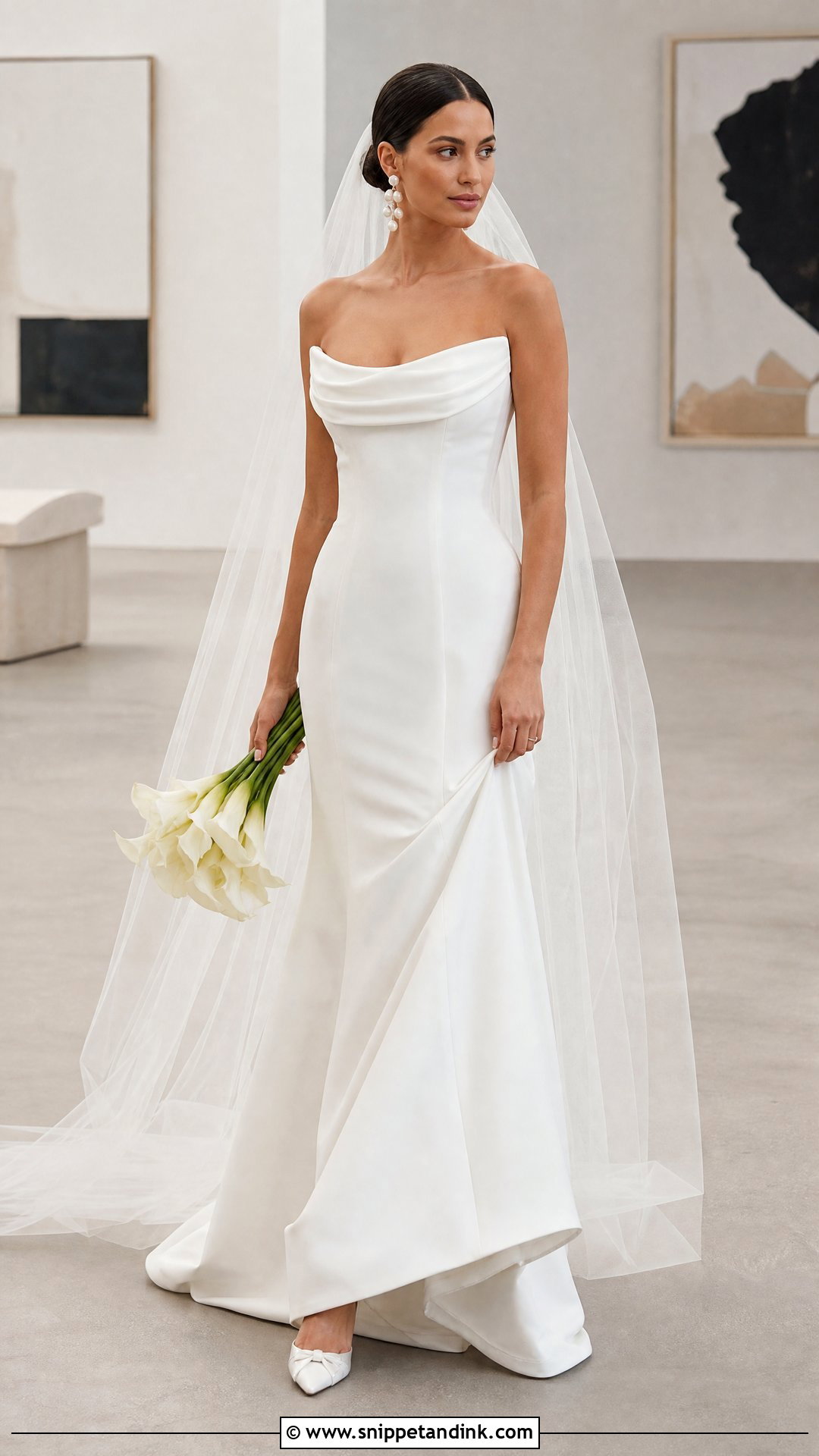 Strapless Crepe Fit And Flare Wedding Dress - Snippet and Ink - 20 Strapless Fitted Wedding Dress Ideas