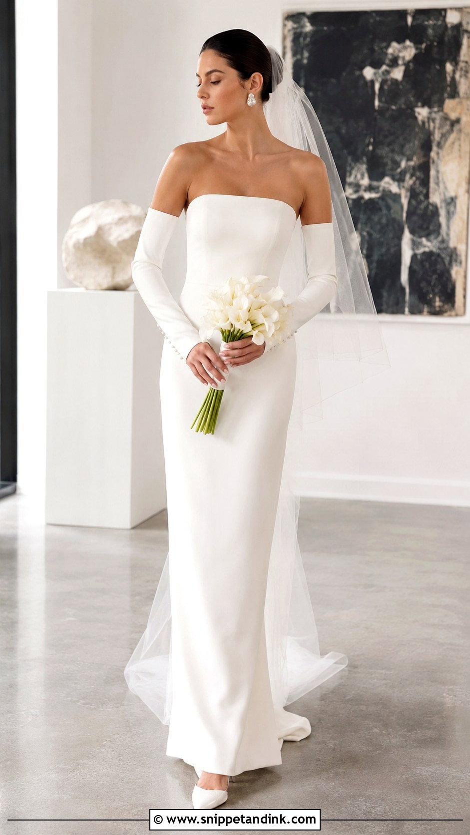 Strapless Crepe Wedding Dress With Fitted Sleeves - Snippet and Ink - 20 Strapless Wedding Dress with Sleeves