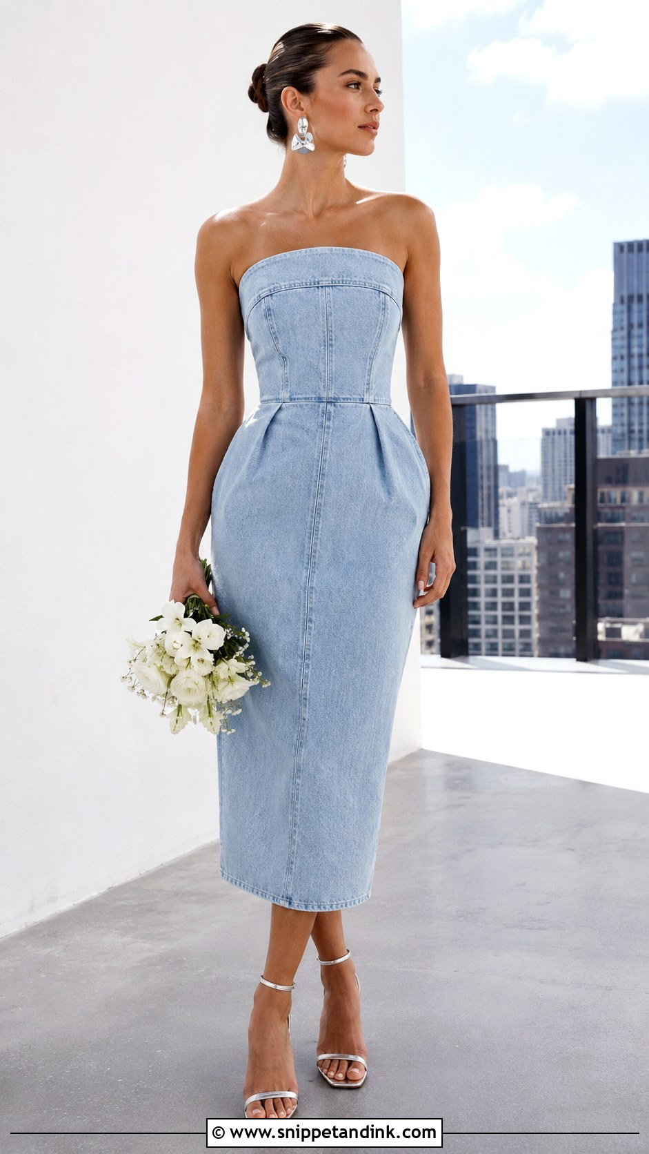 Strapless Denim Wedding Dress With Silver Sandals - Snippet and Ink - 25 Denim Wedding Dresses