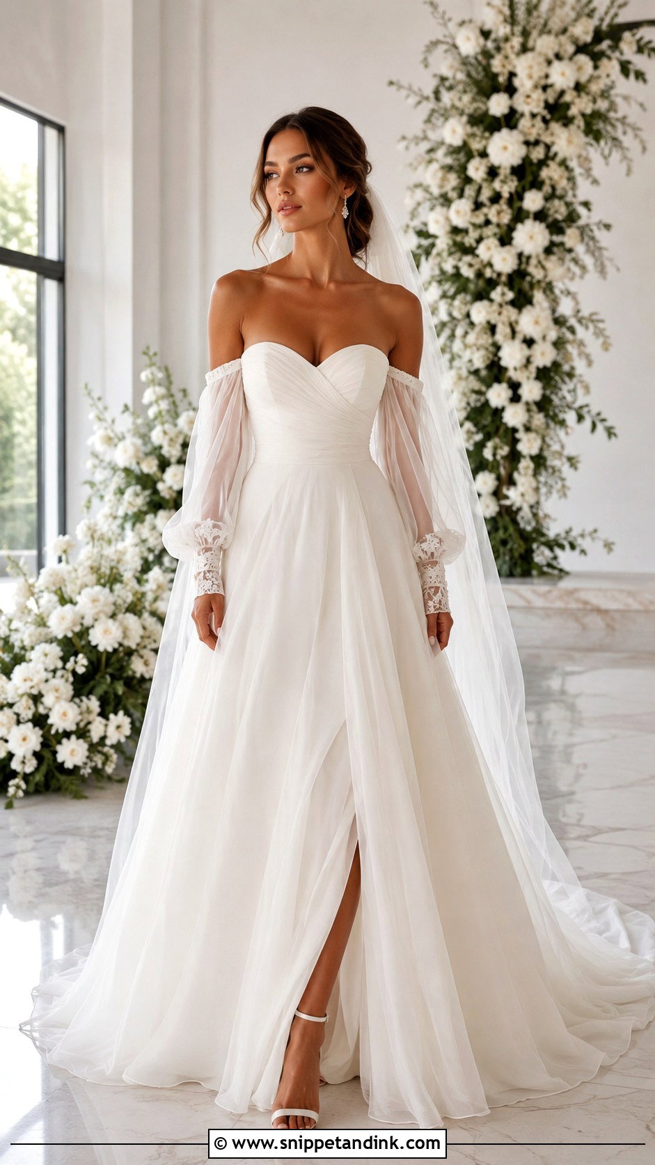 Strapless Detachable Sleeve A Line Wedding Dress - Snippet and Ink - 25 Strapless a Line Wedding Dress Ideas