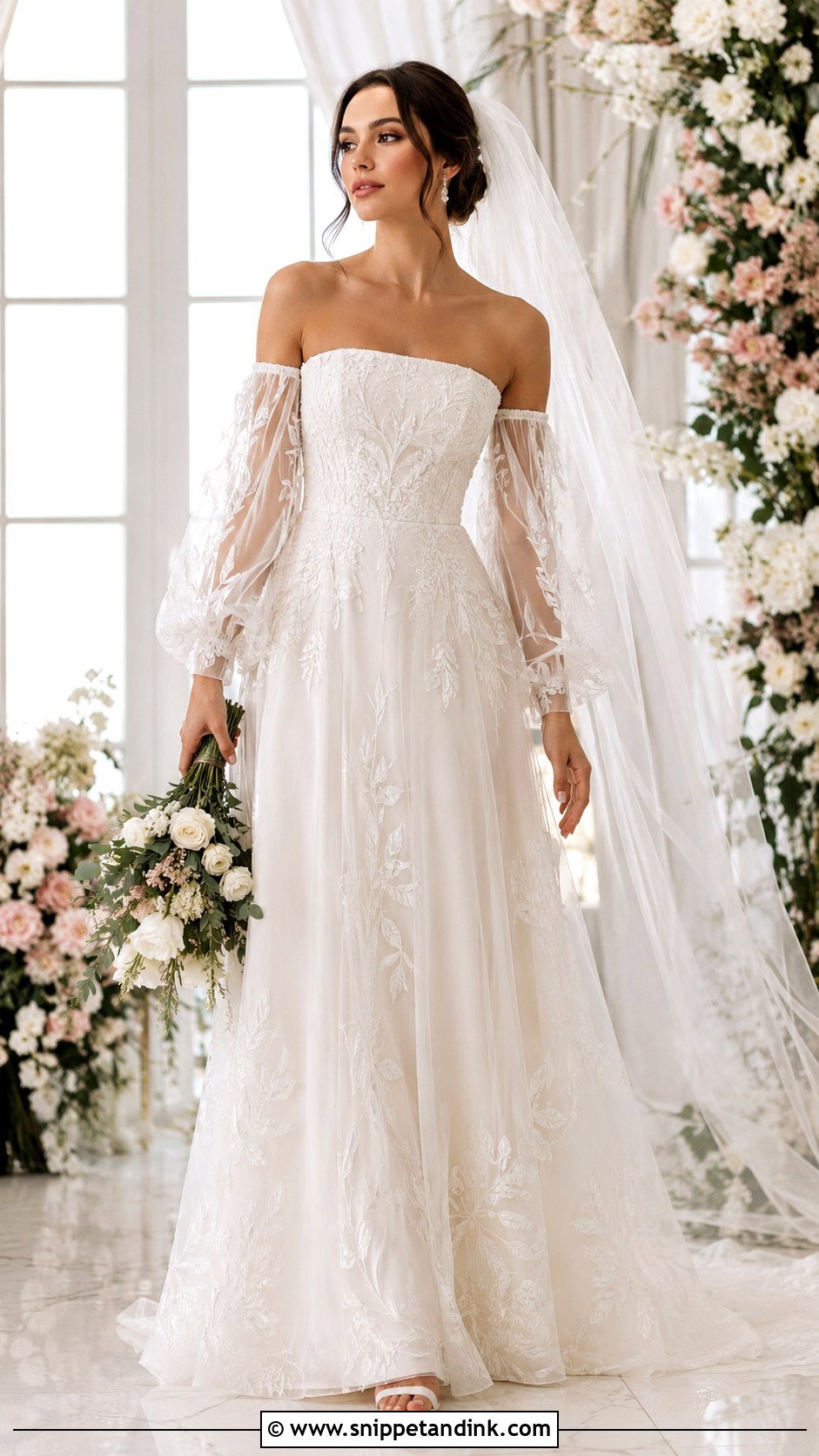 Strapless Detachable Sleeve Wedding Dress - Snippet and Ink - 30 Strapless Wedding Dresses