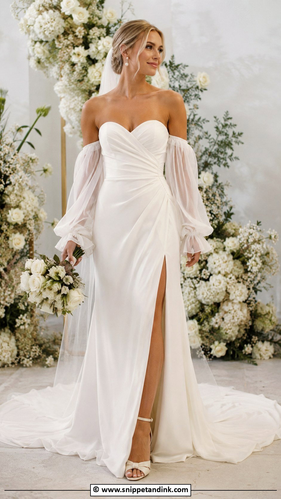 Strapless Detachable Sleeve Wedding Dress - Snippet and Ink - 35 Strapless Wedding Dress Ideas