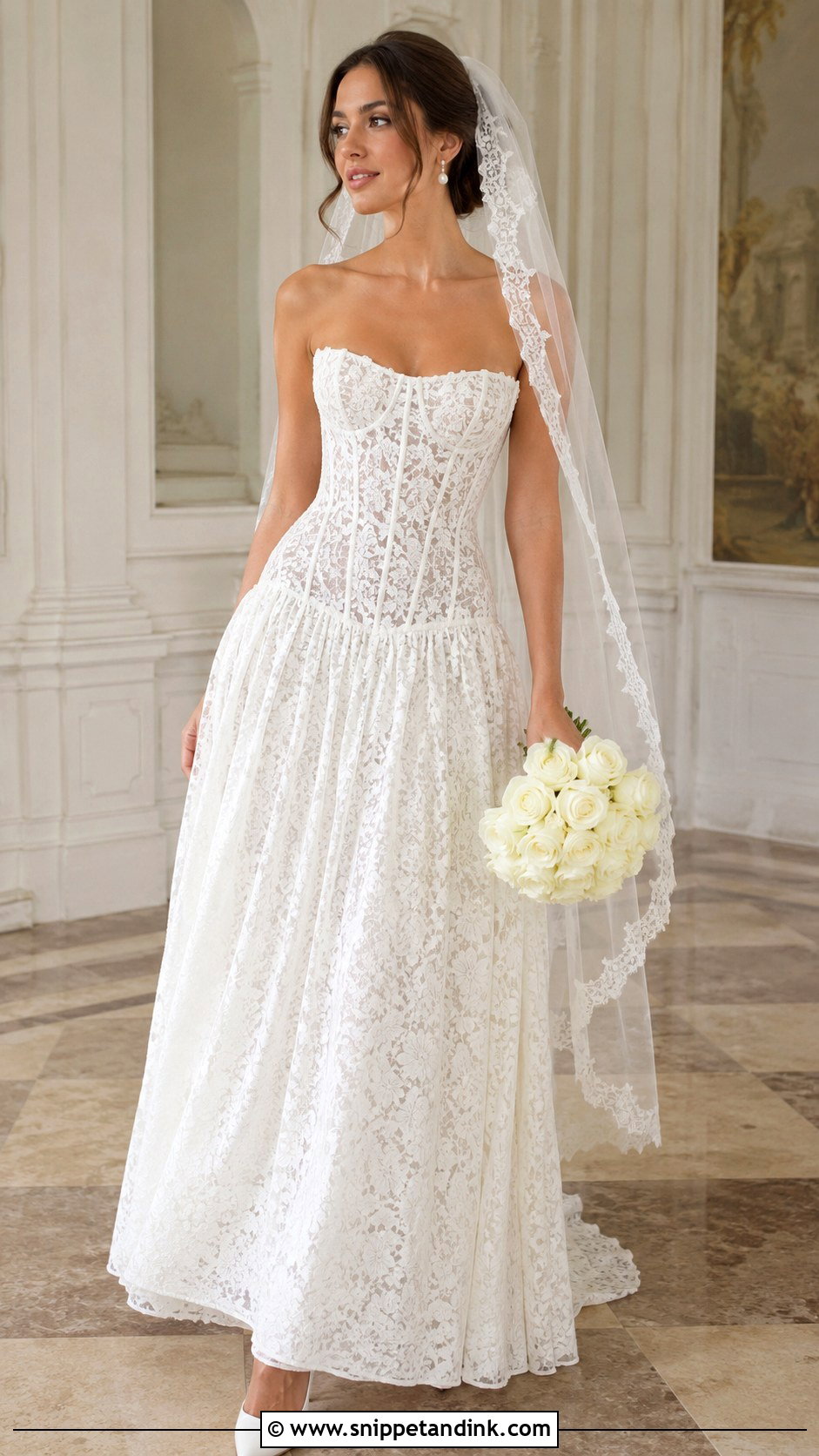 Strapless Drop Waist Lace Wedding Dress - Snippet and Ink - 20 Drop Waist Lace Wedding Dress Ideas