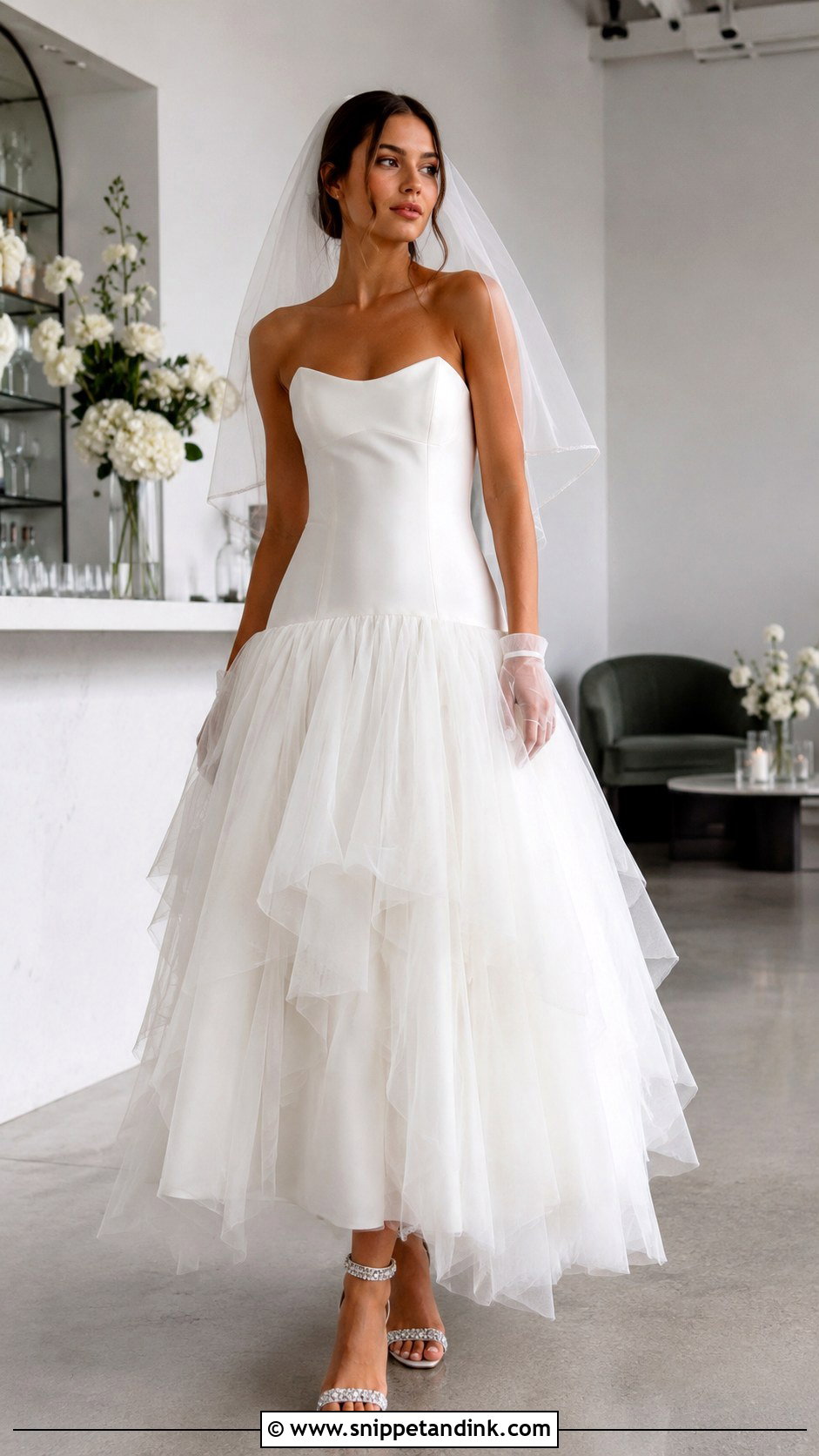 Strapless Drop Waist Wedding Dress - Snippet and Ink - 20 Modern Romantic Wedding Dress Ideas