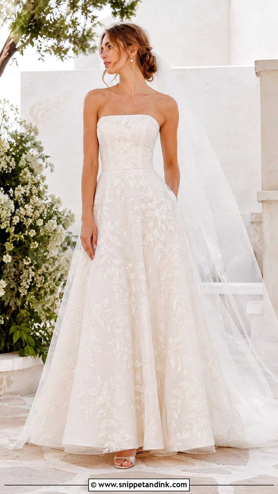 Strapless Embroidered A Line Wedding Dress - Snippet and Ink - 25 Strapless a Line Wedding Dress Ideas