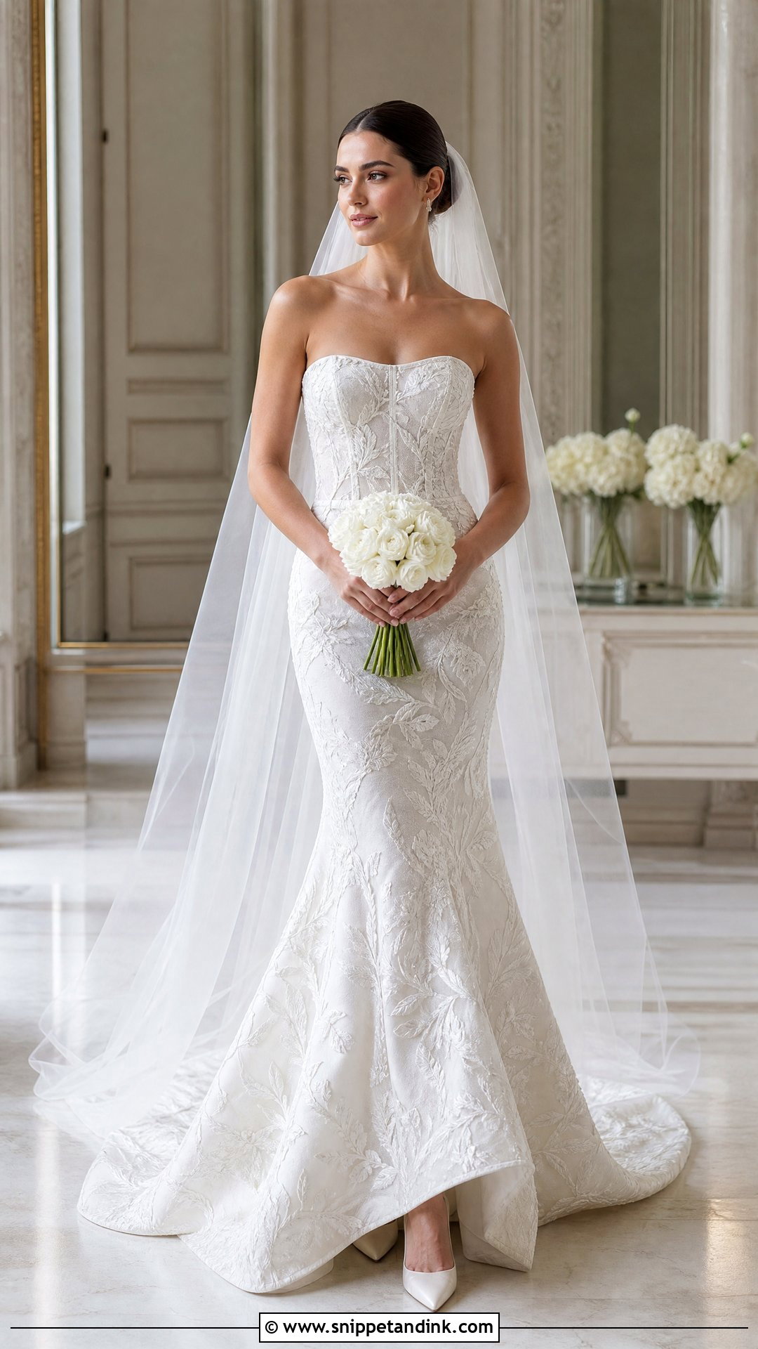 Strapless Embroidered Fitted Wedding Dress - Snippet and Ink - 20 Strapless Fitted Wedding Dress Ideas