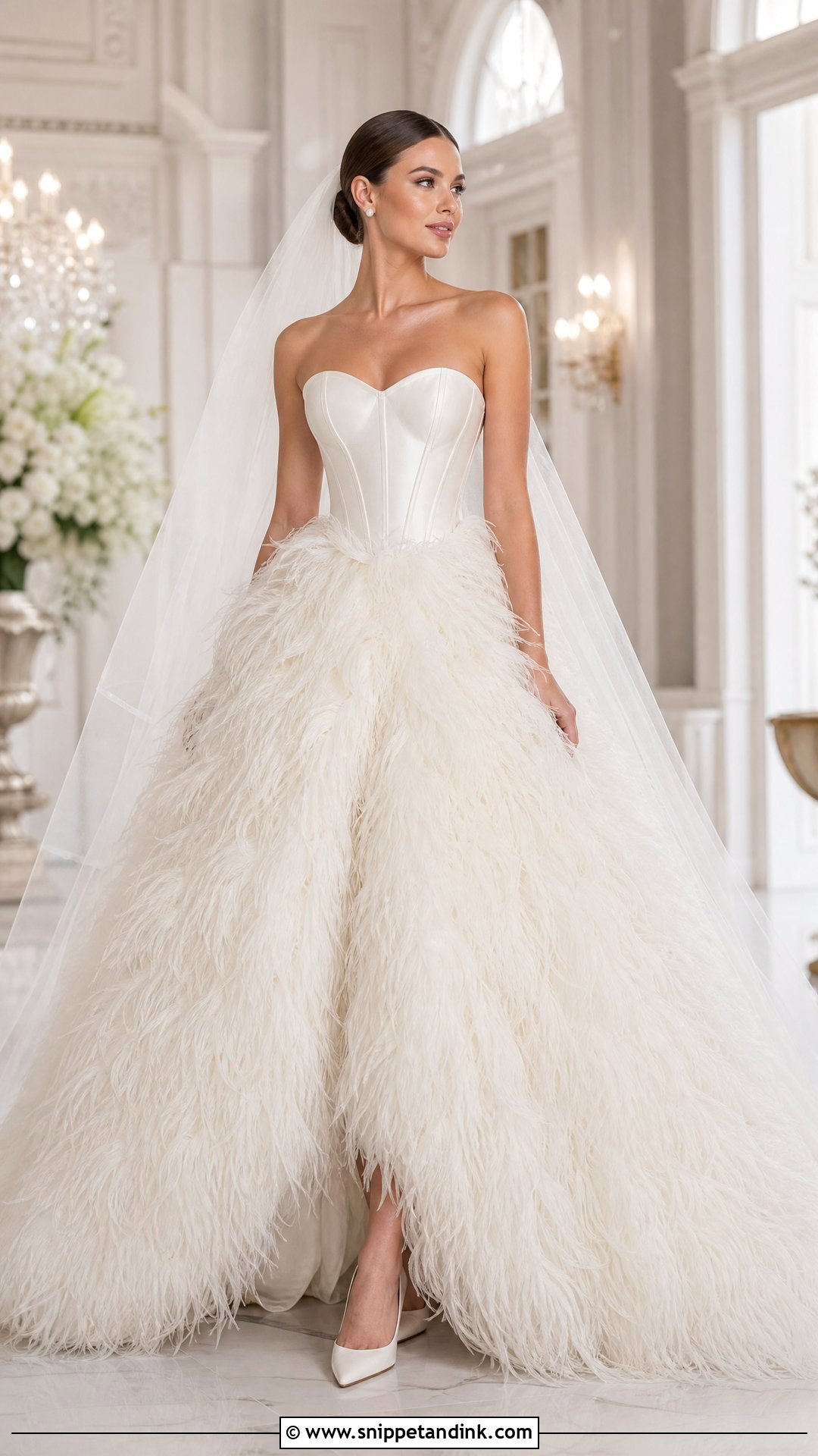 Strapless Feather Ball Gown Wedding Dress - Snippet and Ink - 20 Wedding Dress with Feathers Ideas