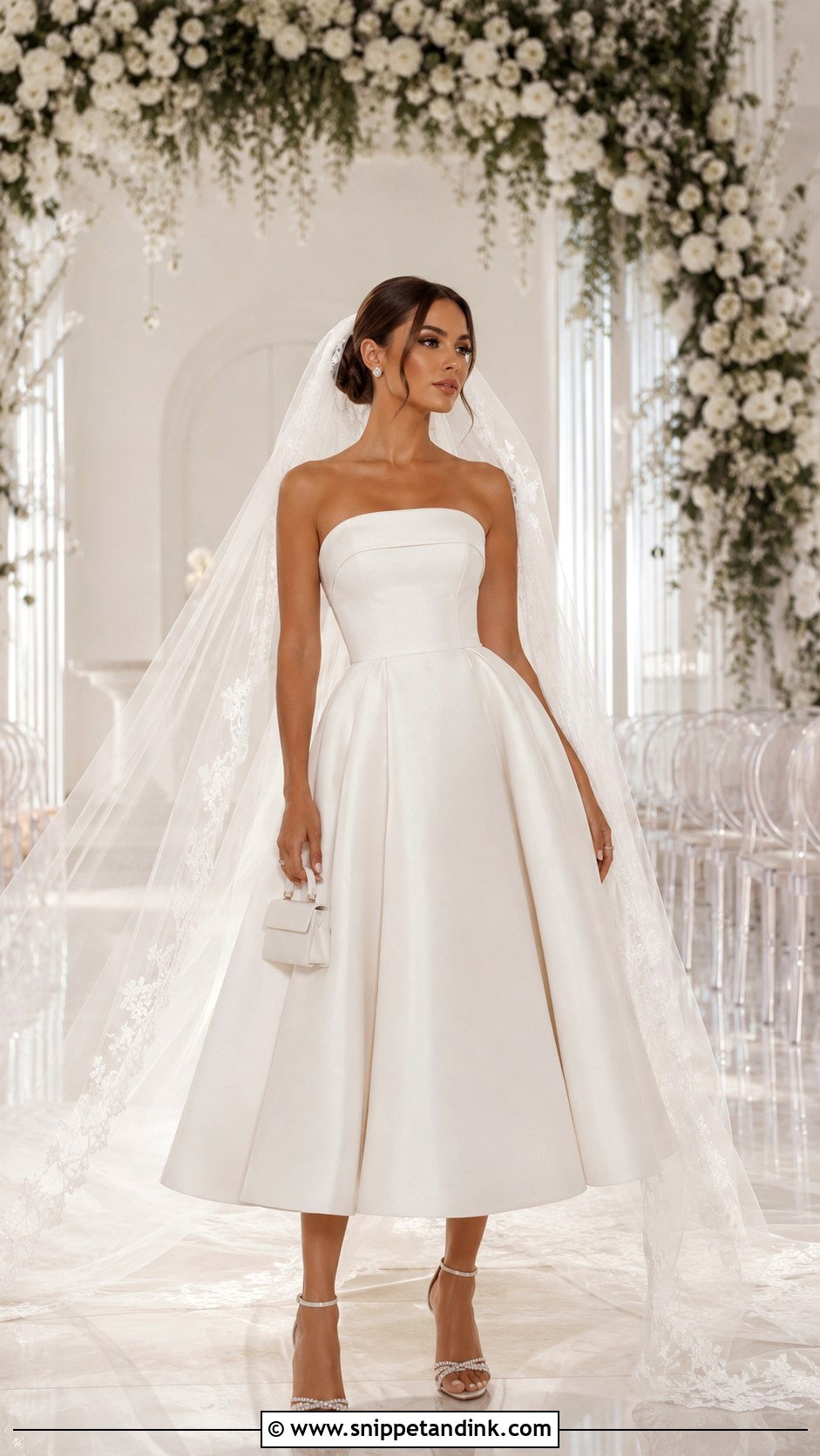 Strapless Fit And Flare Midi Wedding Dress - Snippet and Ink - 20 Elegant Midi Wedding Dress Ideas