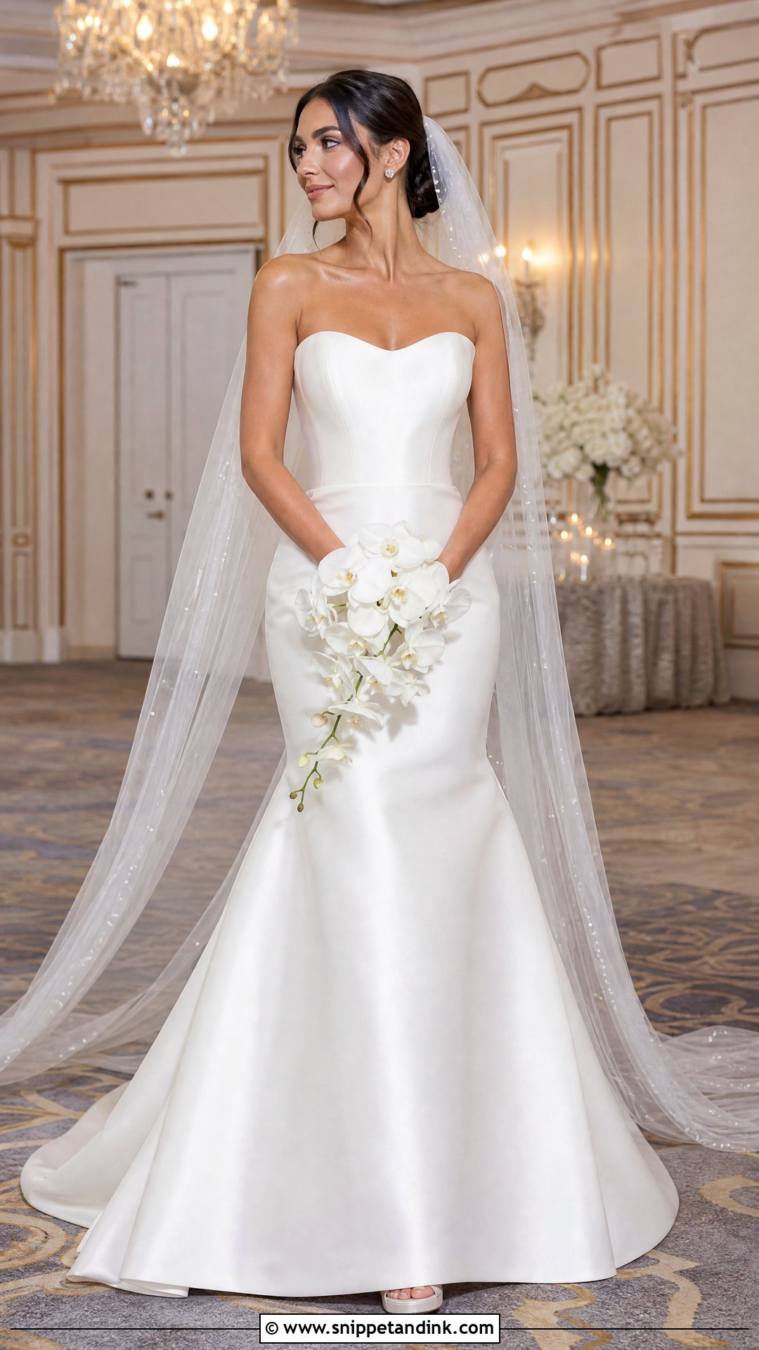 Strapless Fit And Flare Wedding Dress With Statement Veil - Snippet and Ink - 20 Flare Wedding Dress Ideas