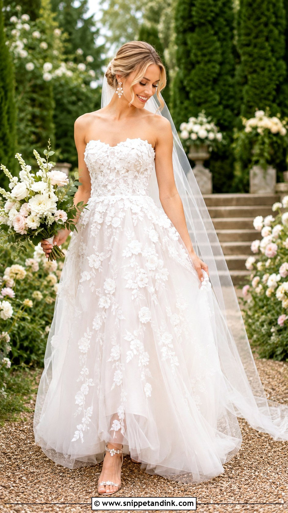 Strapless Floral Applique A Line Wedding Dress - Snippet and Ink - 25 Strapless a Line Wedding Dress Ideas