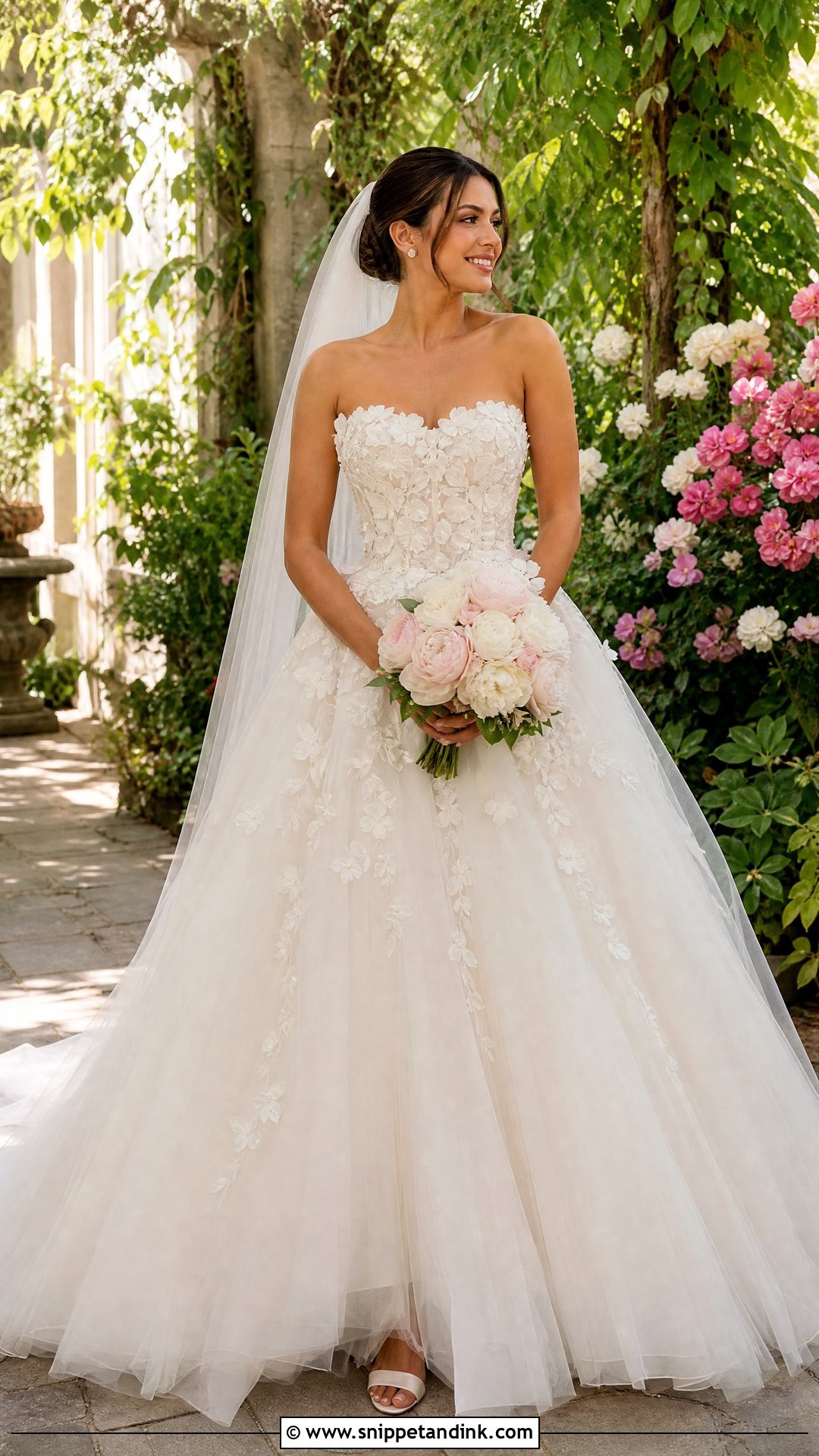 Strapless Floral Applique Ballgown Wedding Dress - Snippet and Ink - 20 Strapless Ballgown Wedding Dress Ideas