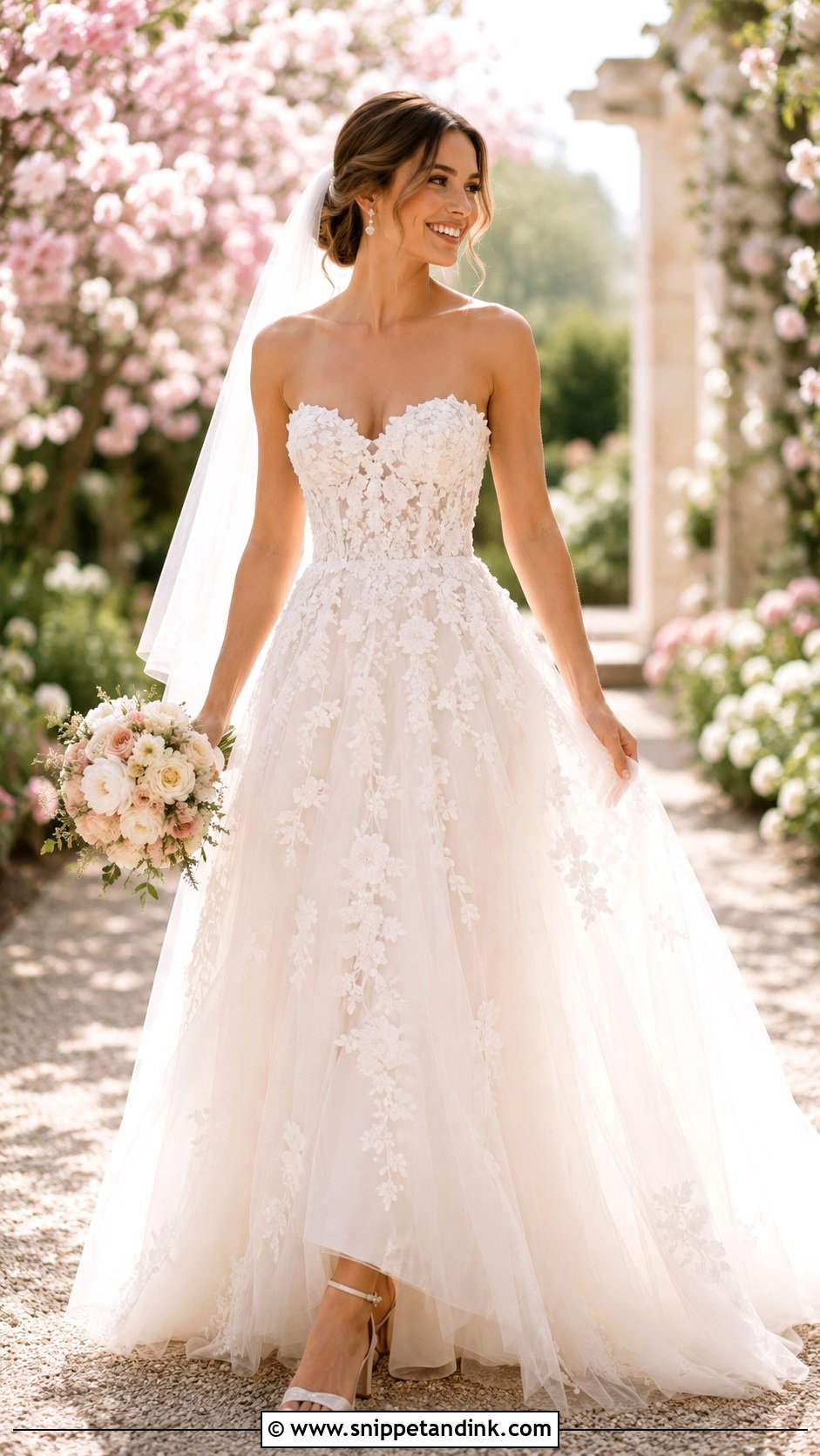 Strapless Floral Applique Wedding Dress - Snippet and Ink - 30 Strapless Wedding Dresses