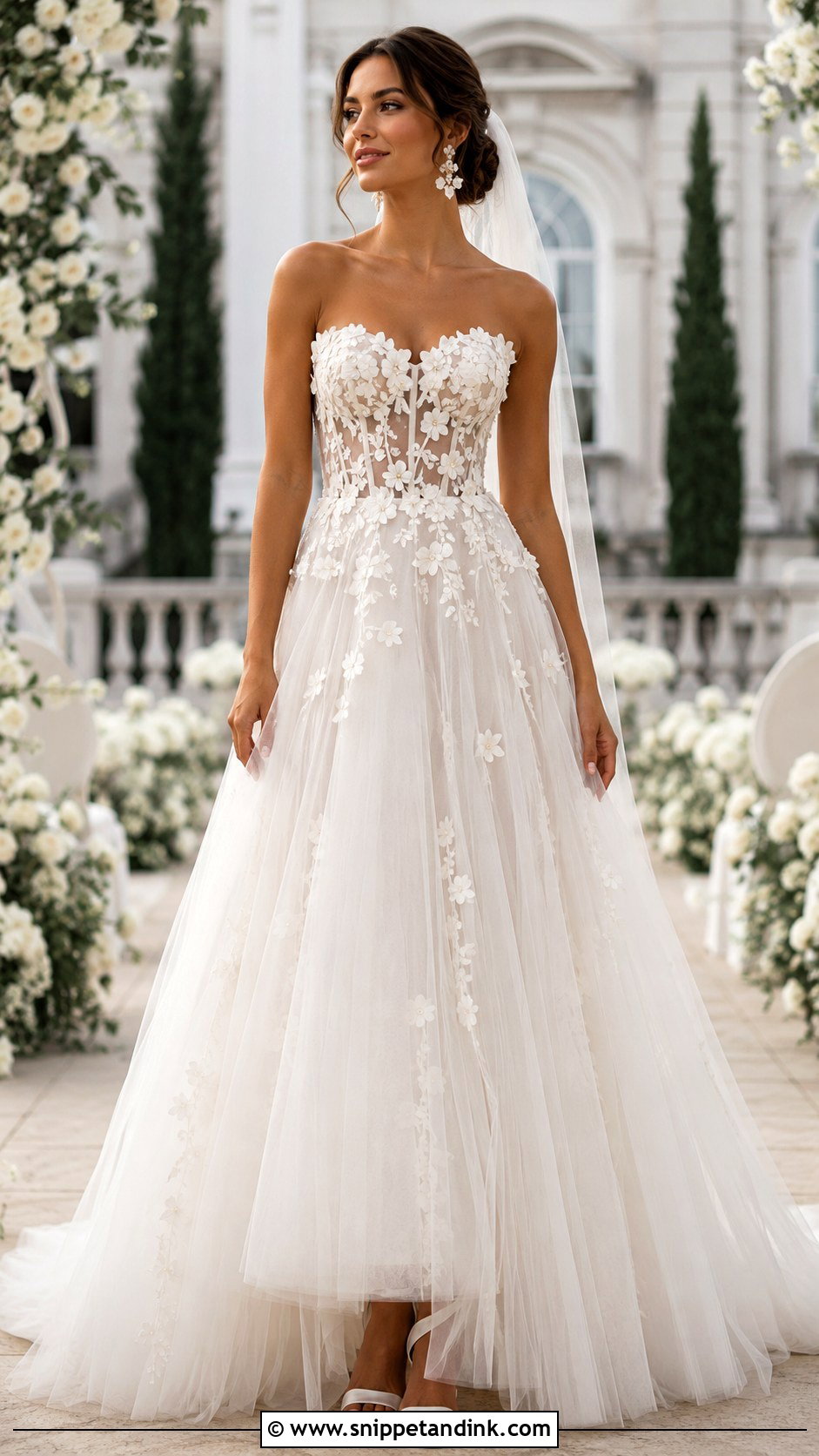 Strapless Floral Applique Wedding Dress - Snippet and Ink - 20 Floral Applique Wedding Dress Ideas