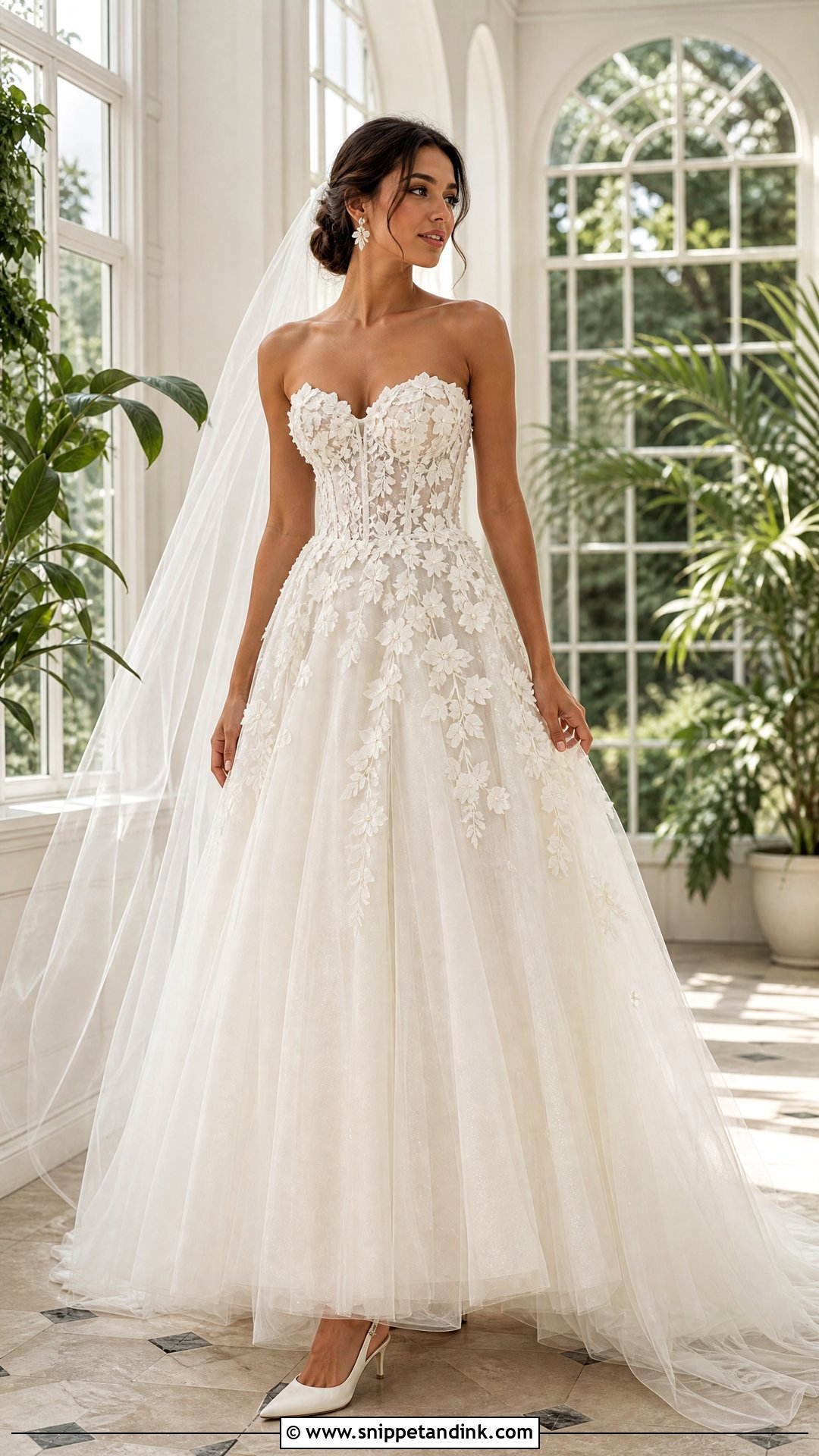 Strapless Floral Applique Wedding Dress - Snippet and Ink - 25 Flowers Wedding Dresses