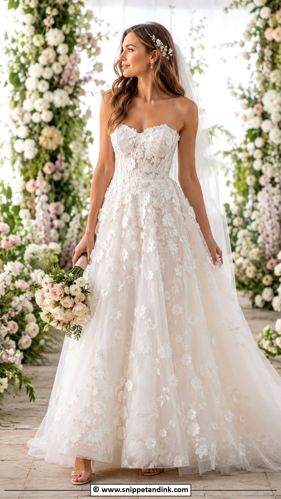 Strapless Floral Applique Wedding Dress - Snippet and Ink - 35 Strapless Wedding Dress Ideas