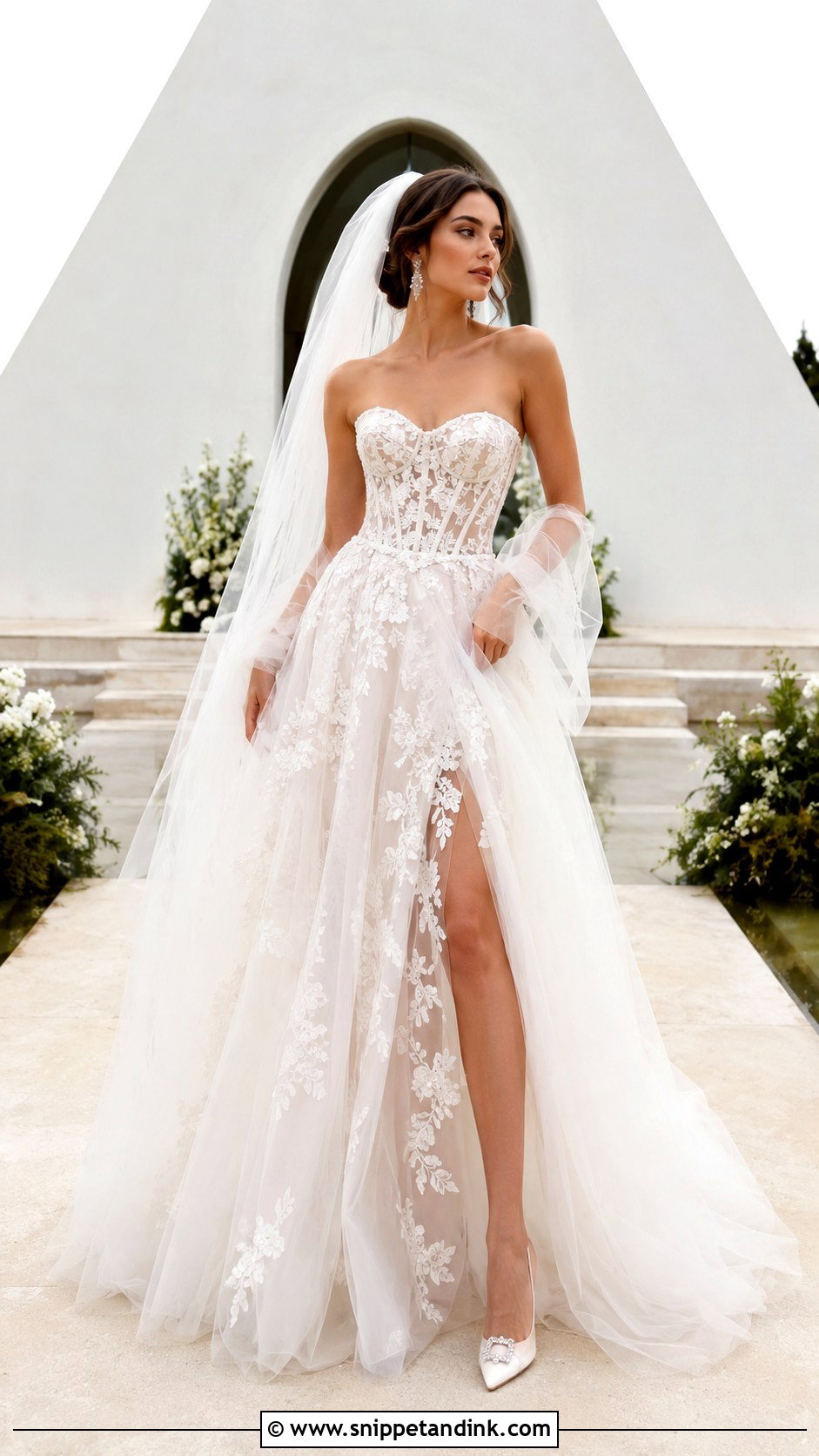 Strapless Floral Corset Wedding Dress - Snippet and Ink - 20 Botanical Wedding Dress Ideas