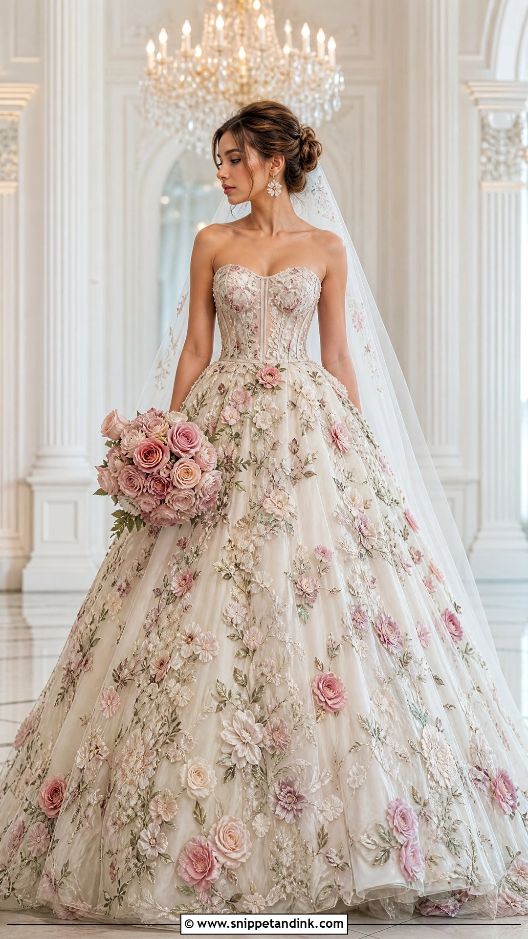 Strapless Floral Embroidered Ball Gown - Snippet and Ink - 20 Wedding Dress Flowers Embroidery