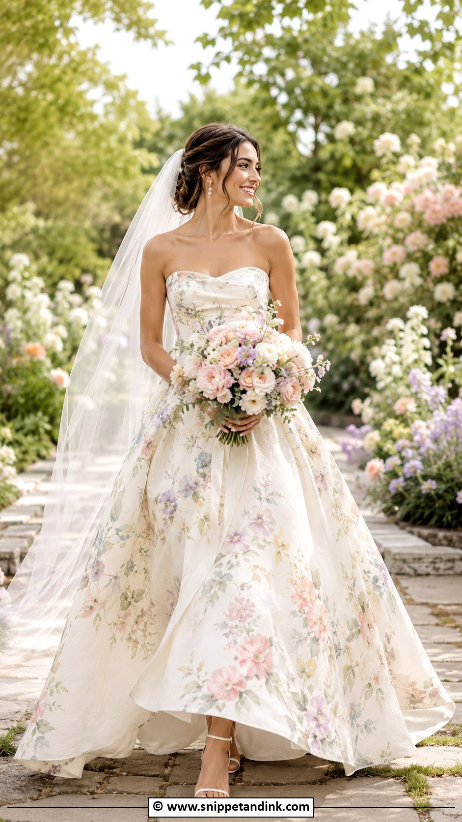 Strapless Floral Print Wedding Dress - Snippet and Ink - 35 Strapless Wedding Dress Ideas
