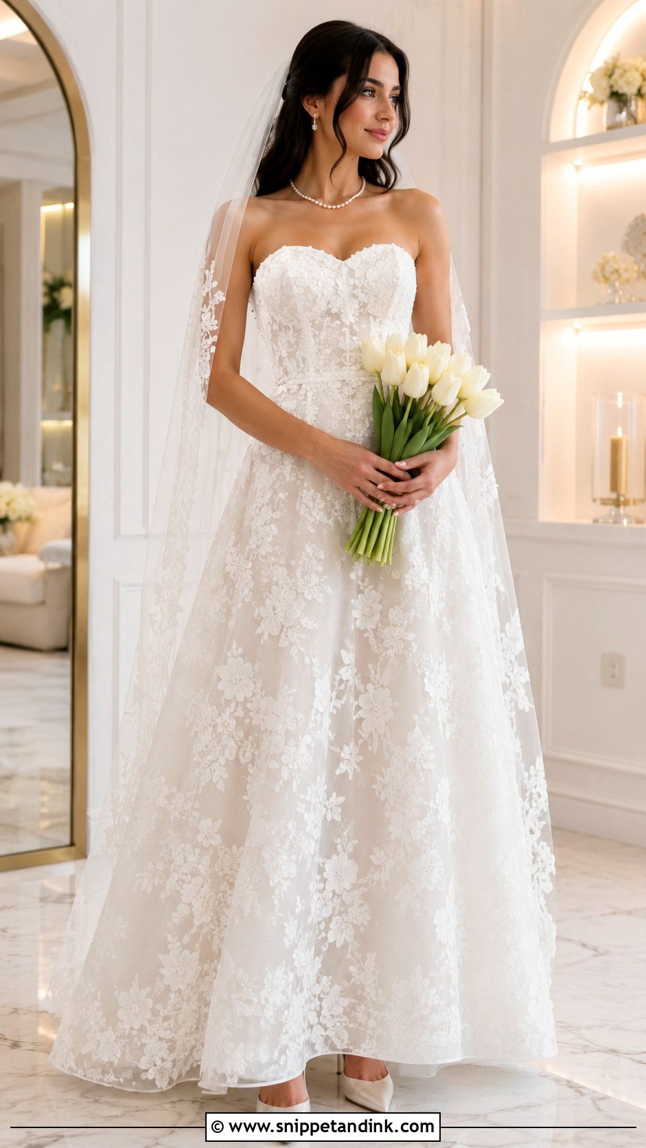 Strapless Flower Lace Wedding Dress - Snippet and Ink - 20 Flower Lace Wedding Dress Ideas