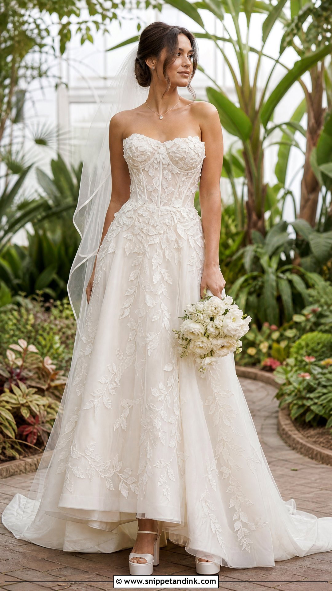 Strapless Foliage Applique Wedding Dress - Snippet and Ink - 20 Wedding Dress Leaves Ideas