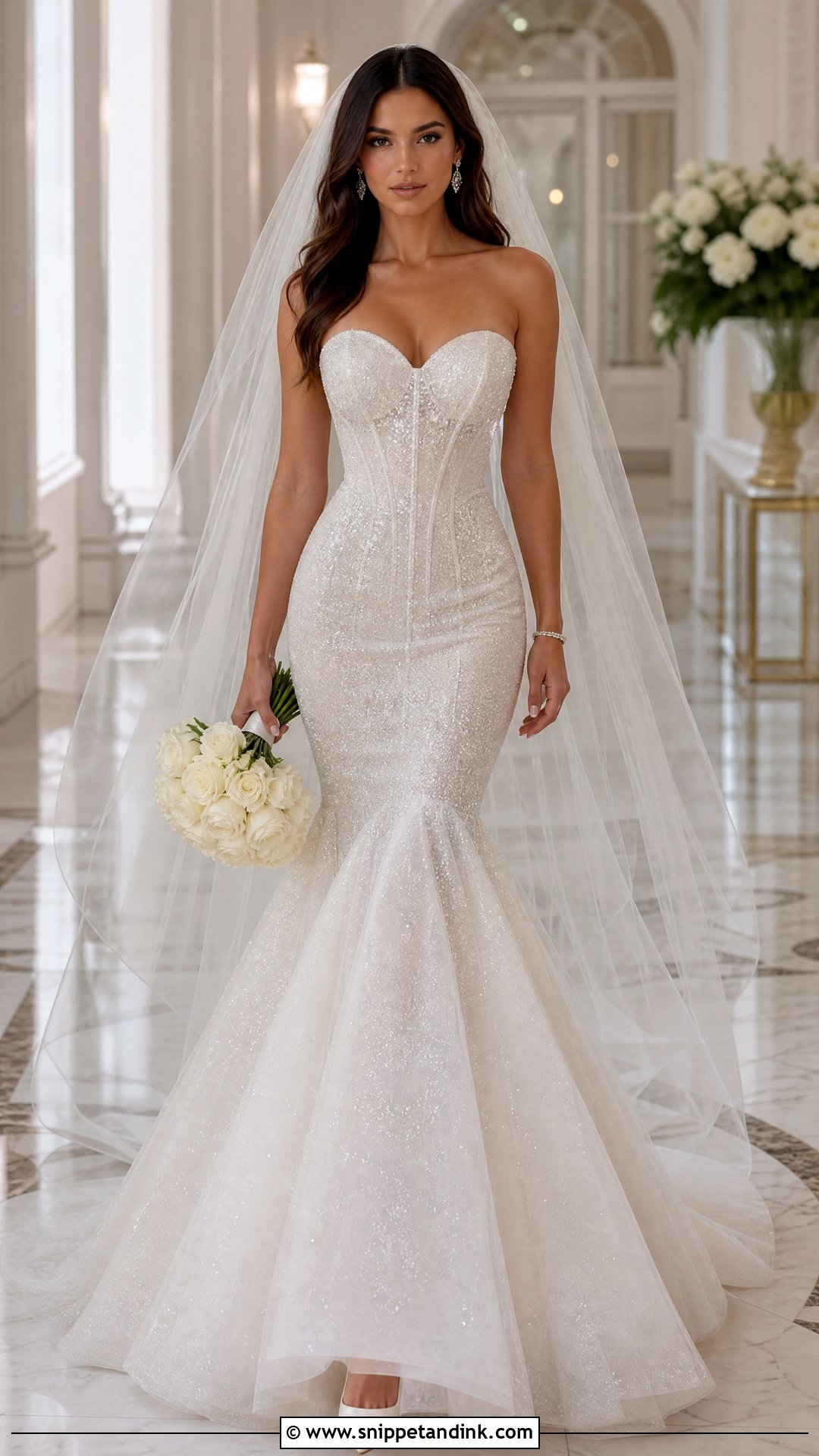 Strapless Glitter Tulle Mermaid Wedding Dress - Snippet and Ink - 20 Sparkly Wedding Dress Mermaid Ideas