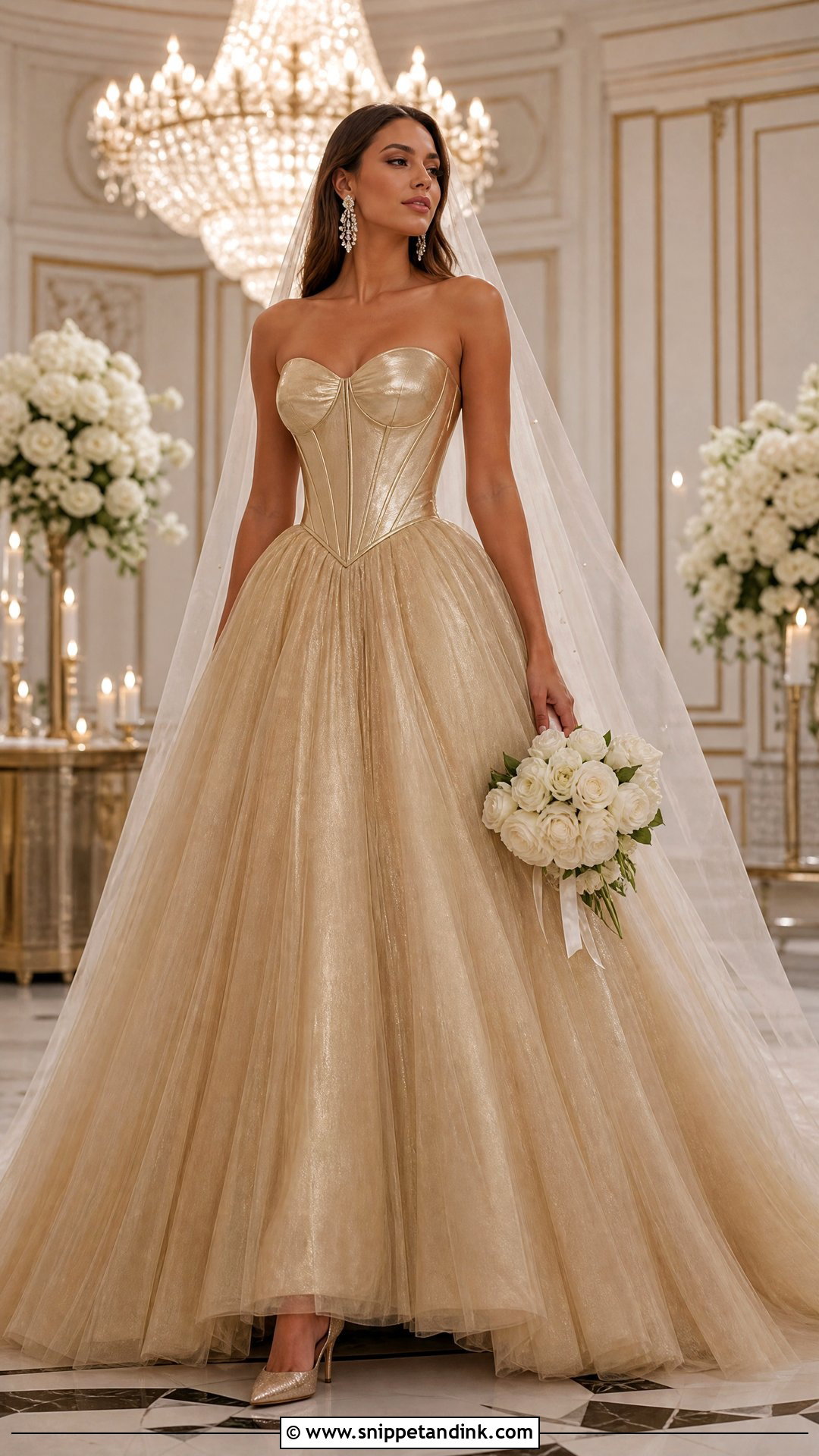 Strapless Gold Ball Gown - Snippet and Ink - 25 Gold Wedding Gowns