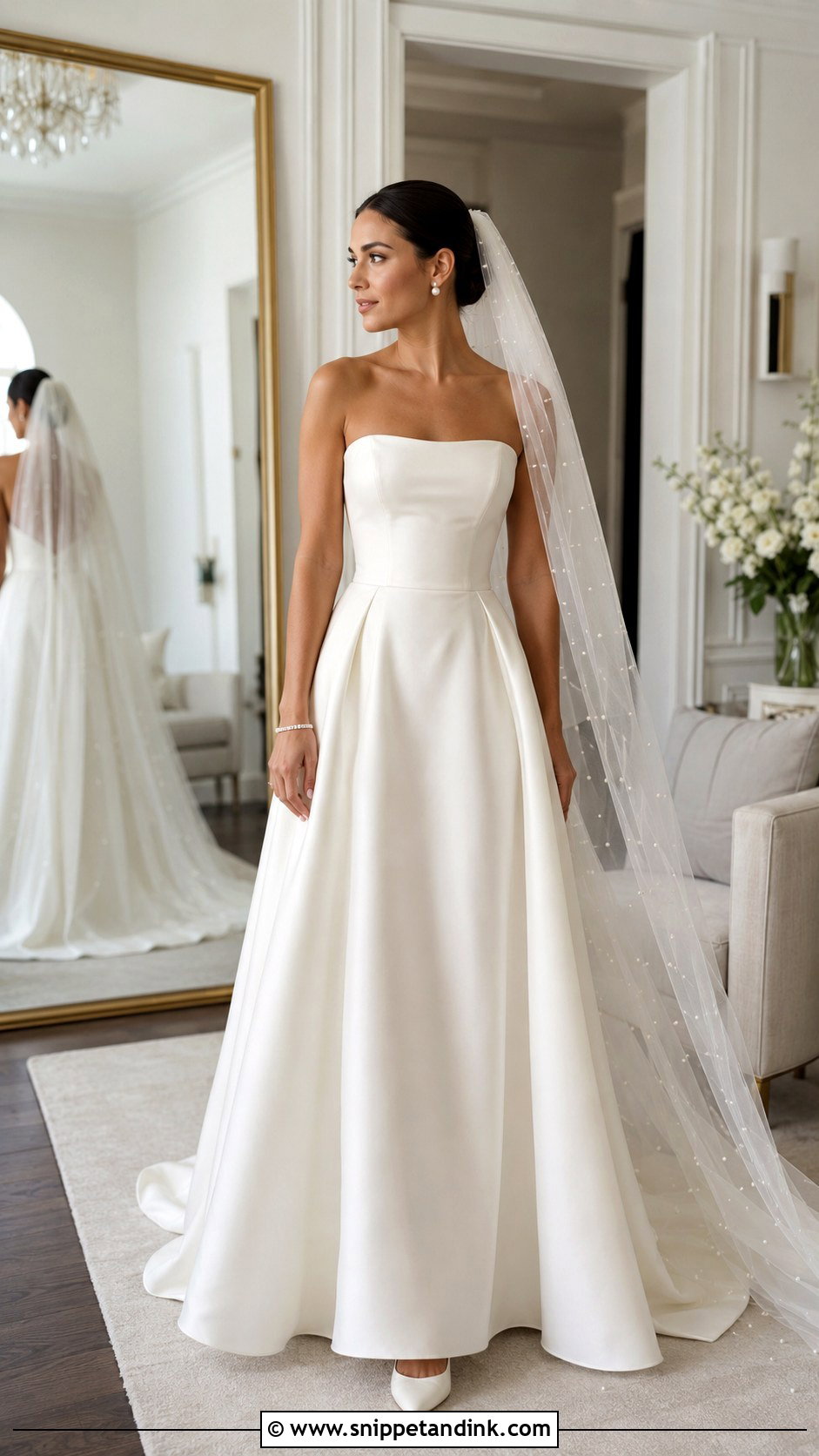 Strapless Gown with Pearl Veil - Snippet and Ink - 20 Gown with Veil Ideas