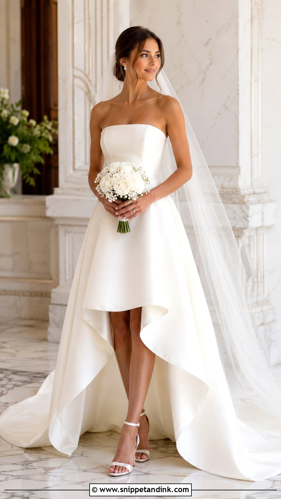 Strapless High Low Wedding Dress With Long Veil - Snippet and Ink - 25 High Low Wedding Dress Ideas