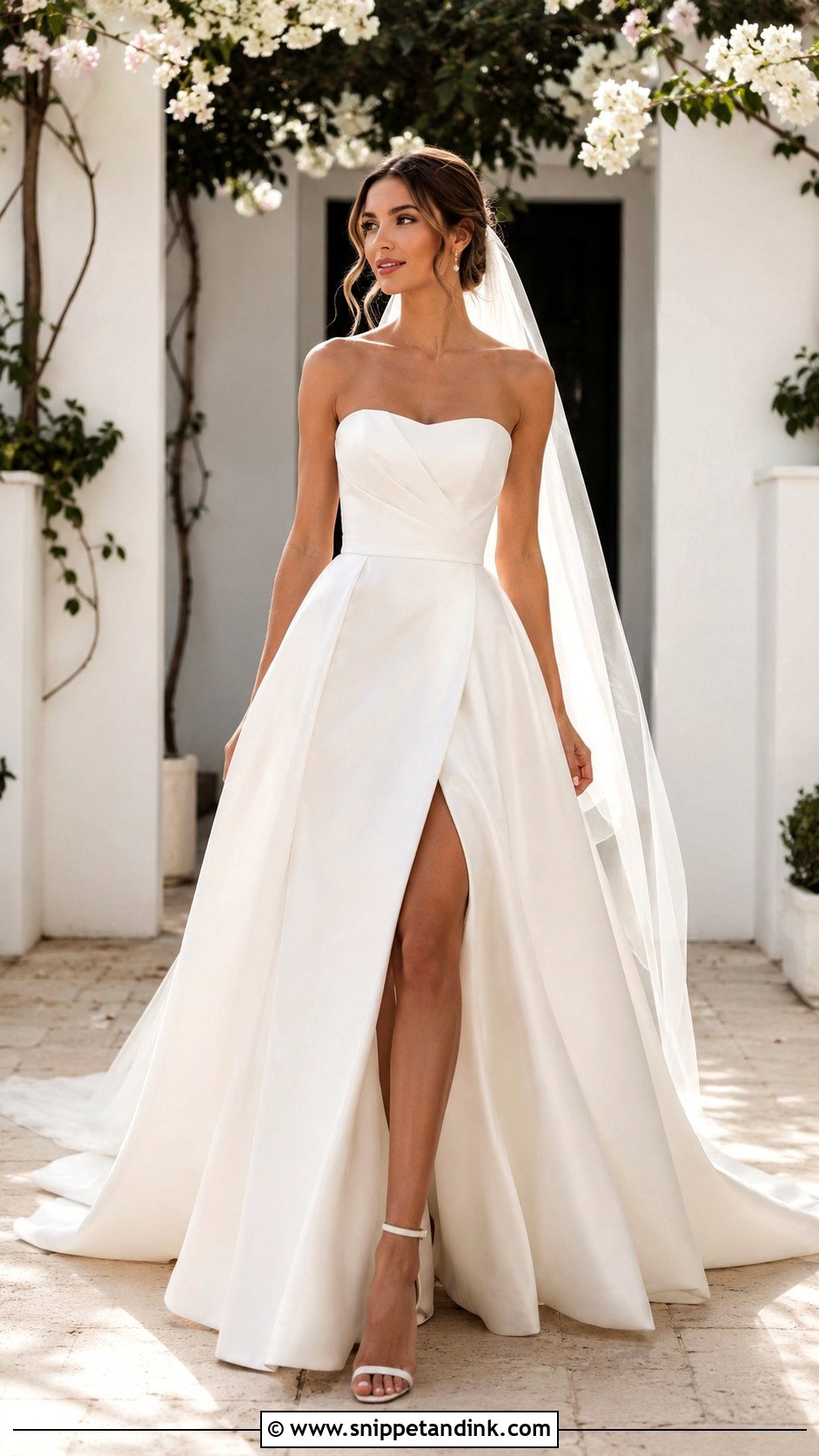 Strapless High Slit A Line Wedding Dress - Snippet and Ink - 25 Strapless a Line Wedding Dress Ideas