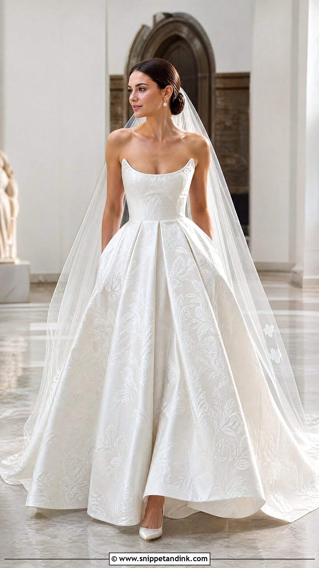 Strapless Jacquard Ball Gown Wedding Dress - Snippet and Ink - 20 Strapless Ball Gown Wedding Dress Ideas