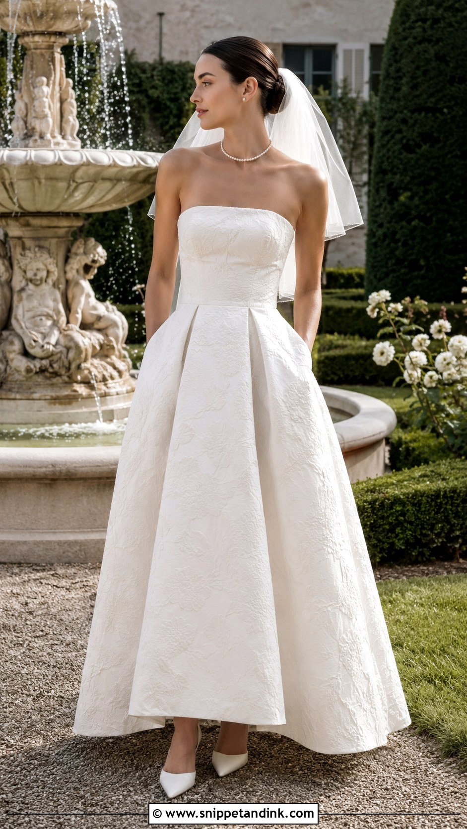 Strapless Jacquard Garden Party Wedding Dress With Bridal Flats - Snippet and Ink - 20 Garden Party Wedding Dress the Bride Ideas