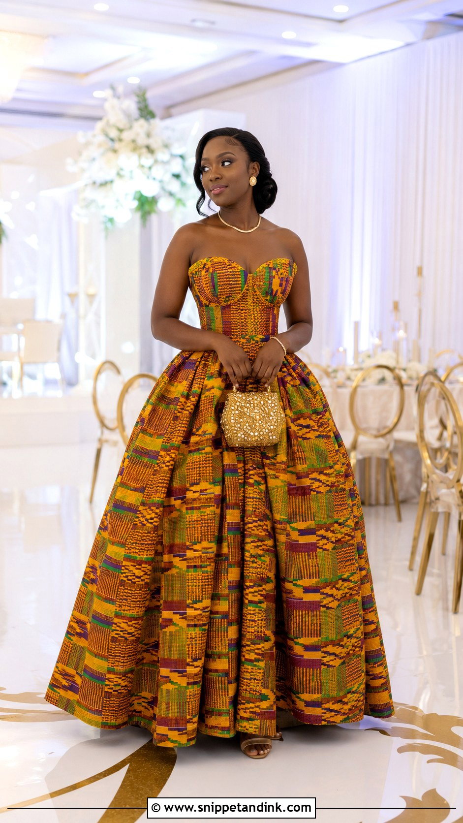 Strapless Kente Ball Gown - Snippet and Ink - 20 Ghanian Wedding Dress Ideas