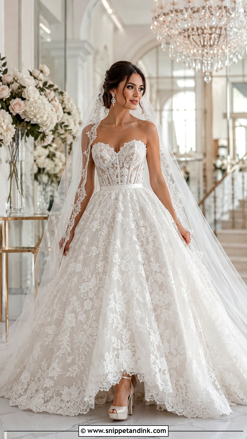 Strapless Lace Ball Gown Wedding Dress - Snippet and Ink - 20 Amal Clooney Wedding Dress Ideas